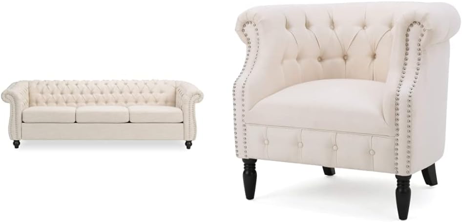 Christopher Knight Home Norma Sofas, Beige, Dark Brown Akira Fabric Club Chair, Beige