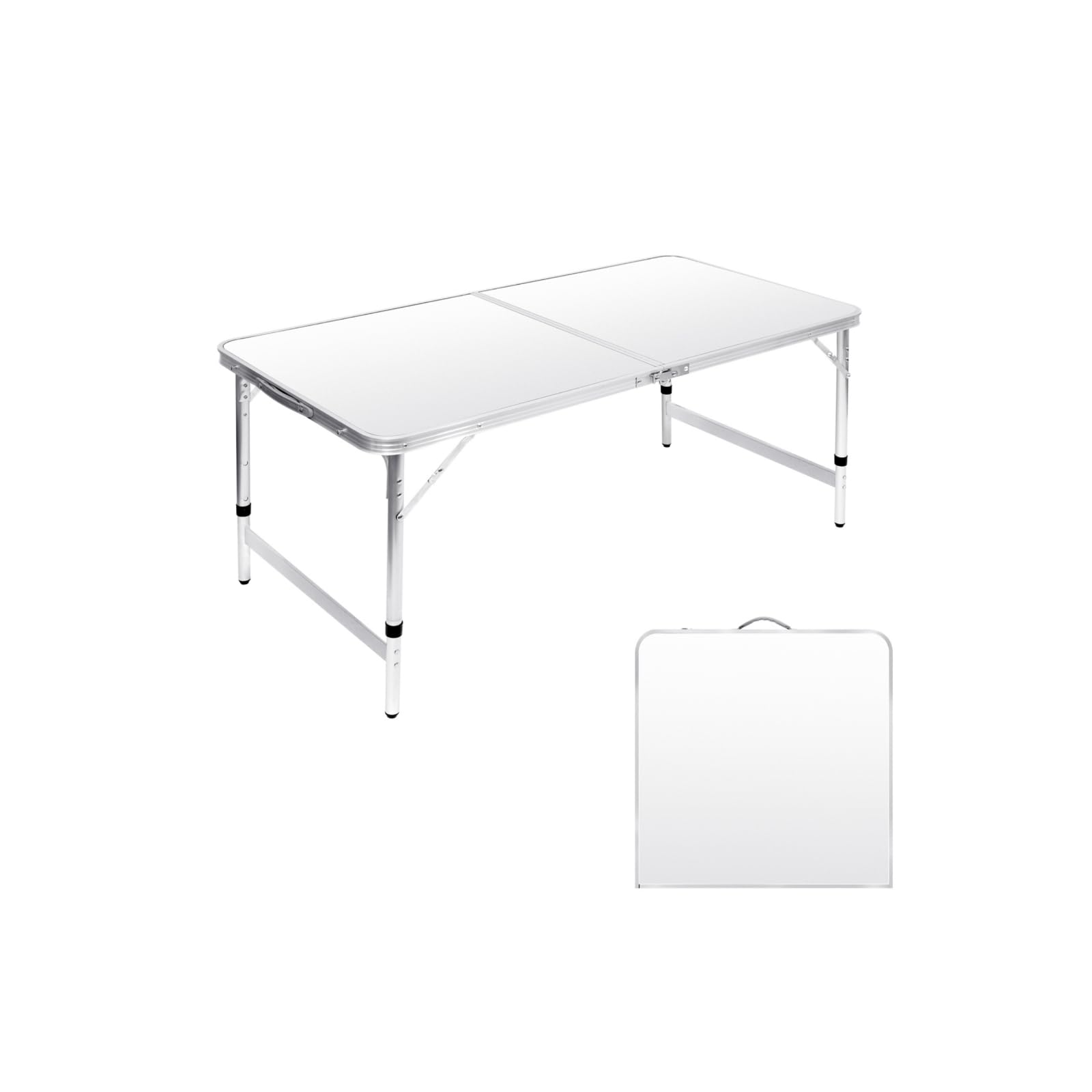 Folding Camping Table 4 Ft Foldable Picnic Table Portable 3 Height Adjustable Aluminum Camp Table Outdoor for Card BBQ White 47.2×23.6 inch