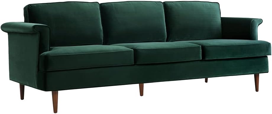 TOV Furniture The Porter Collection Contemporary Style Velvet Upholstered Living Room Sofa with Beech Wood Legs, Forest Green