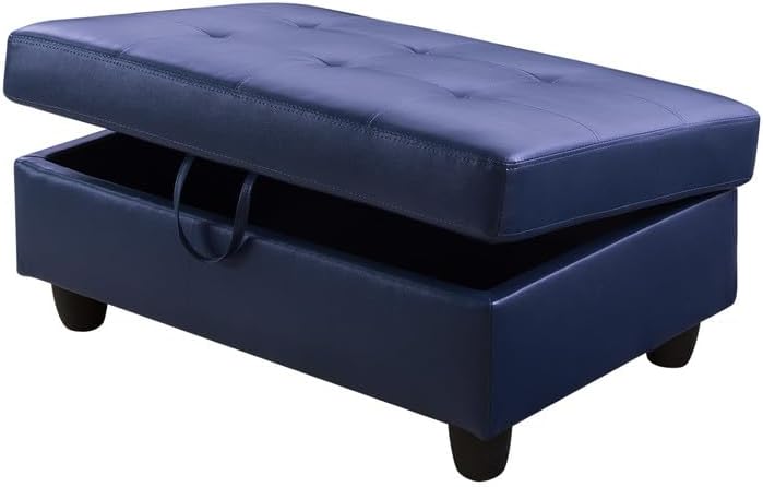 Blue Faux Leather Living Room Sofa Ottoman Living Room Sofa for Home Office Bedroom Living Room, Strong Bearing Capacity Sofa Small Sofa Setee