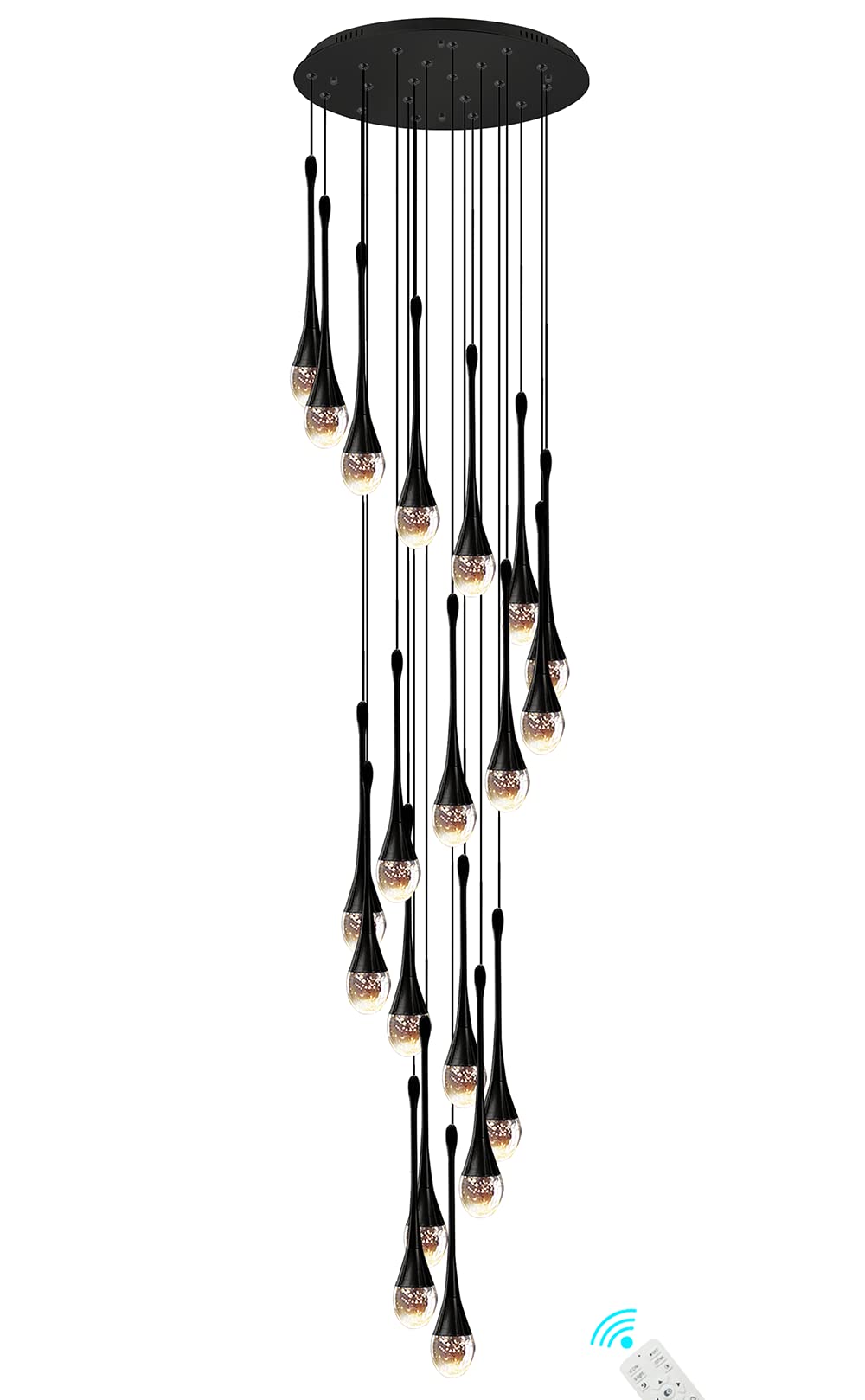 138&apos;&apos; Black Spiral Staircase Chandelier 20 Lights High Ceiling Crystal Chandeliers Foyer Entrance Crystal Bubble Chandelier LED Dimmable 2700K-6000K