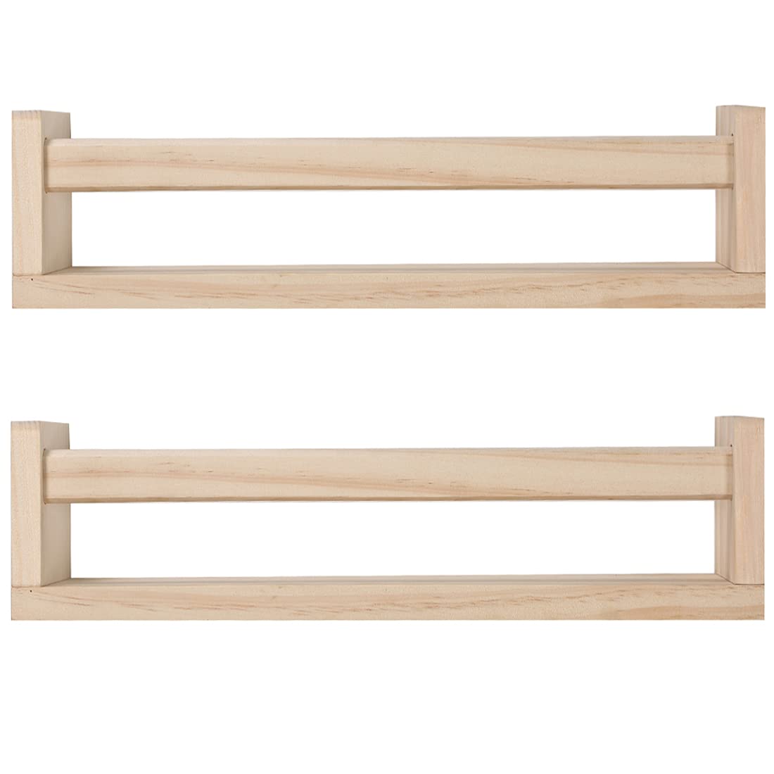 Nursery Room Shelves Set of 2, Wood Floating Book Shelves for Kids Room, Baby Book Shelf for Nursery, Kitchen Spice Rack (Natural Wood- 2 Pack)