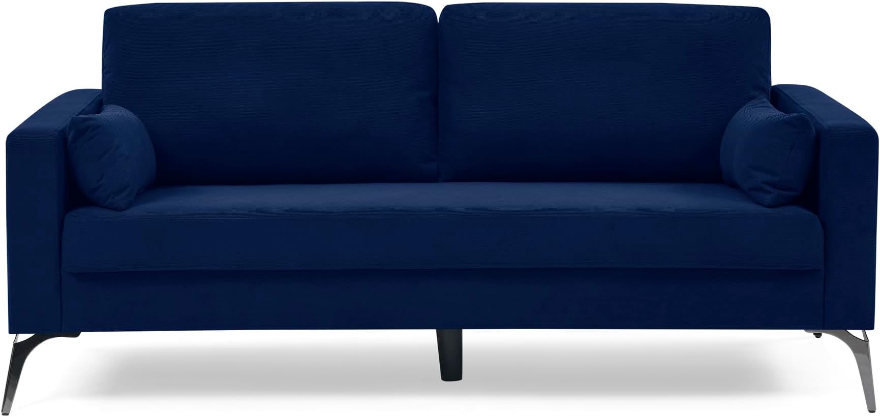 3-Seater Sofa with Square Arms and Tight Back, with Two Small Pillows,Corduroy Navy