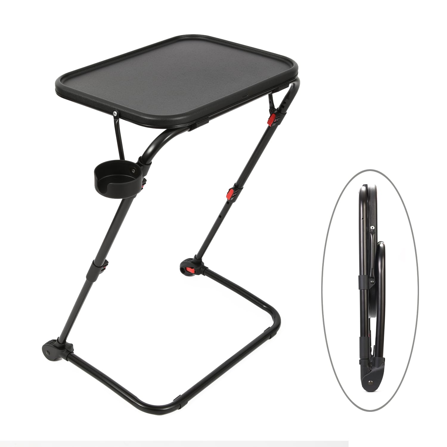 No Tools Adjustable Folding TV Tray Table Desk with Cup Holder for Home, Office, Foldable, Portable, Stable, Lightweight, Storage, Small Space, 4 Heights Adjustment & 3 Tilt Angles, No Assembly