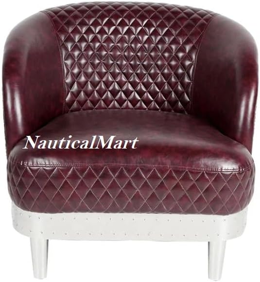NauticalMart Aluminum Aviator Leather Sofa Chair Vantage Decor Mid Century Aviation Furniture  Aluminum