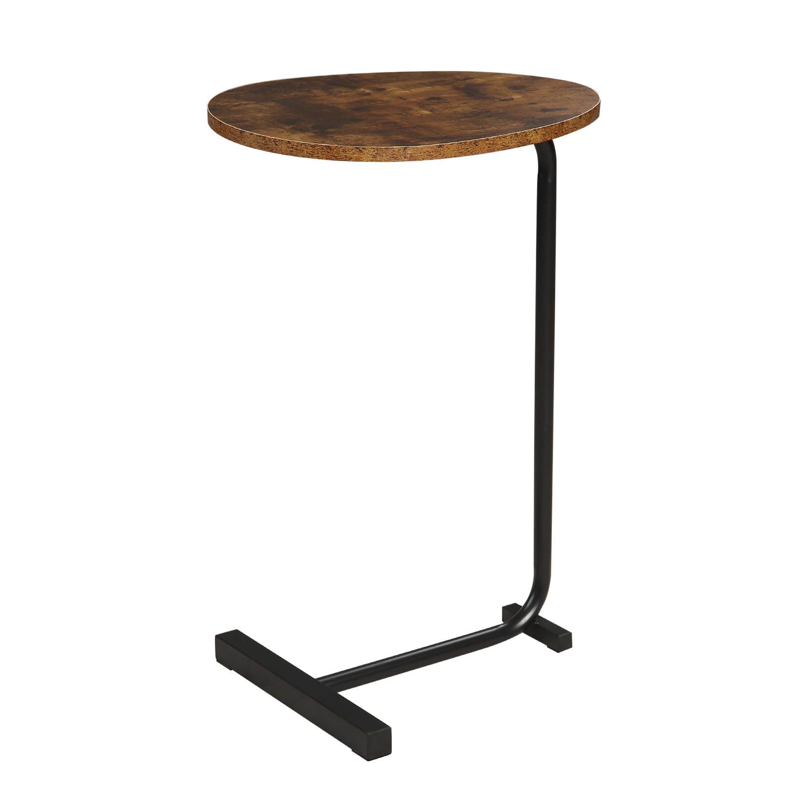 C-Shaped End Table, Round Couch Table for Living Room, Side Table for Bedroom, C Table with Metal Frame for Couch, Sofa, Bedside and Tv Tray, Rustic Brown and Black
