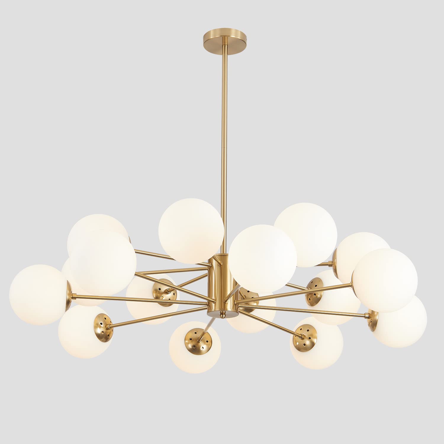 KCO Lighting Brushed Brass Chandelier Mid Century Modern Sputnik Chandelier Light Fixture Globe Flush Mount Ceiling Light Milk Glass Ball Chandelier Kitchen Island Lighting Fixture (Gold+White)