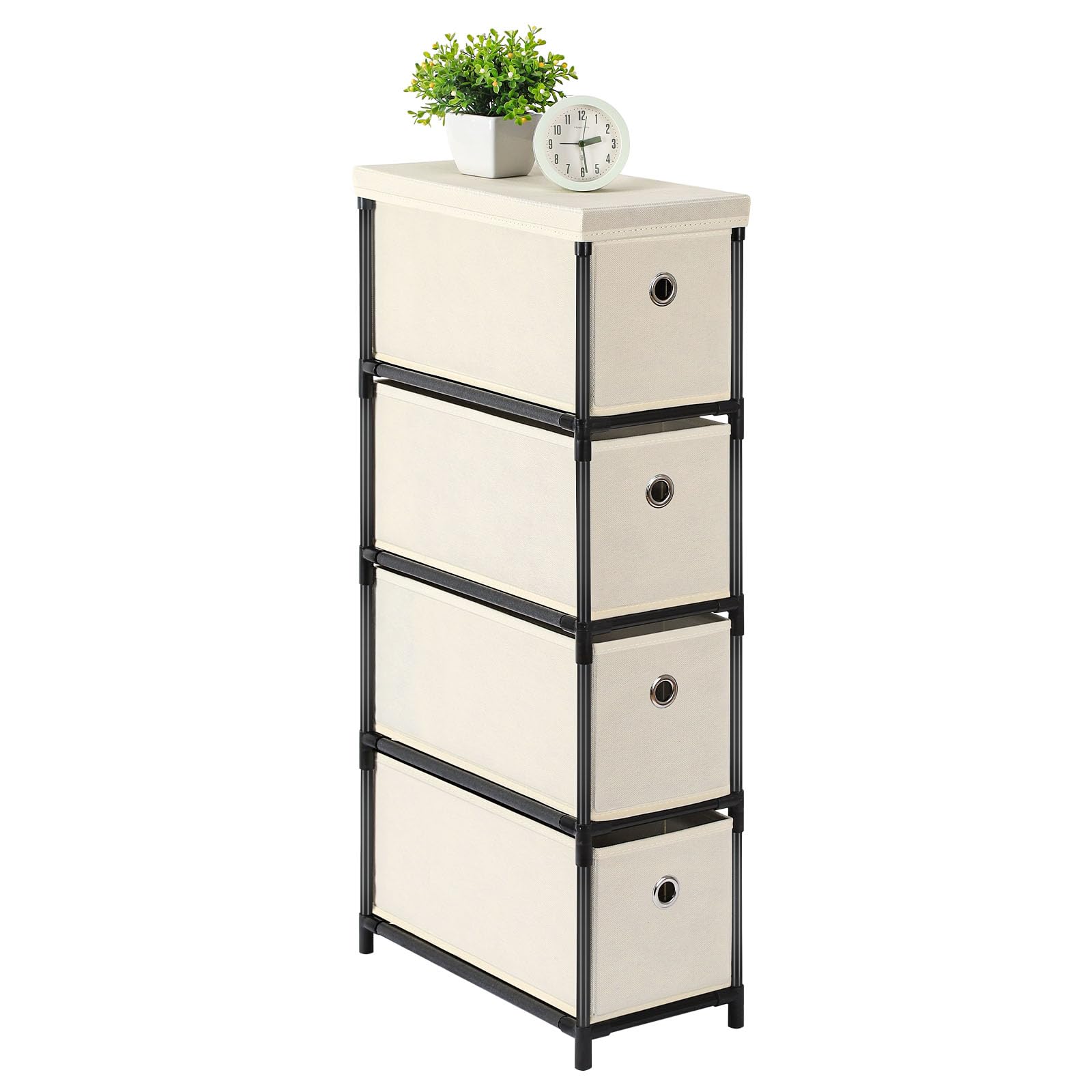 HAITRAL 4 Drawers Narrow Dresser, Fabric Storage Cabinet for Lightweight, Vertical Slim Drawer Chest, Storage Organizer for Bedroom, Living Room, Closet, Beige