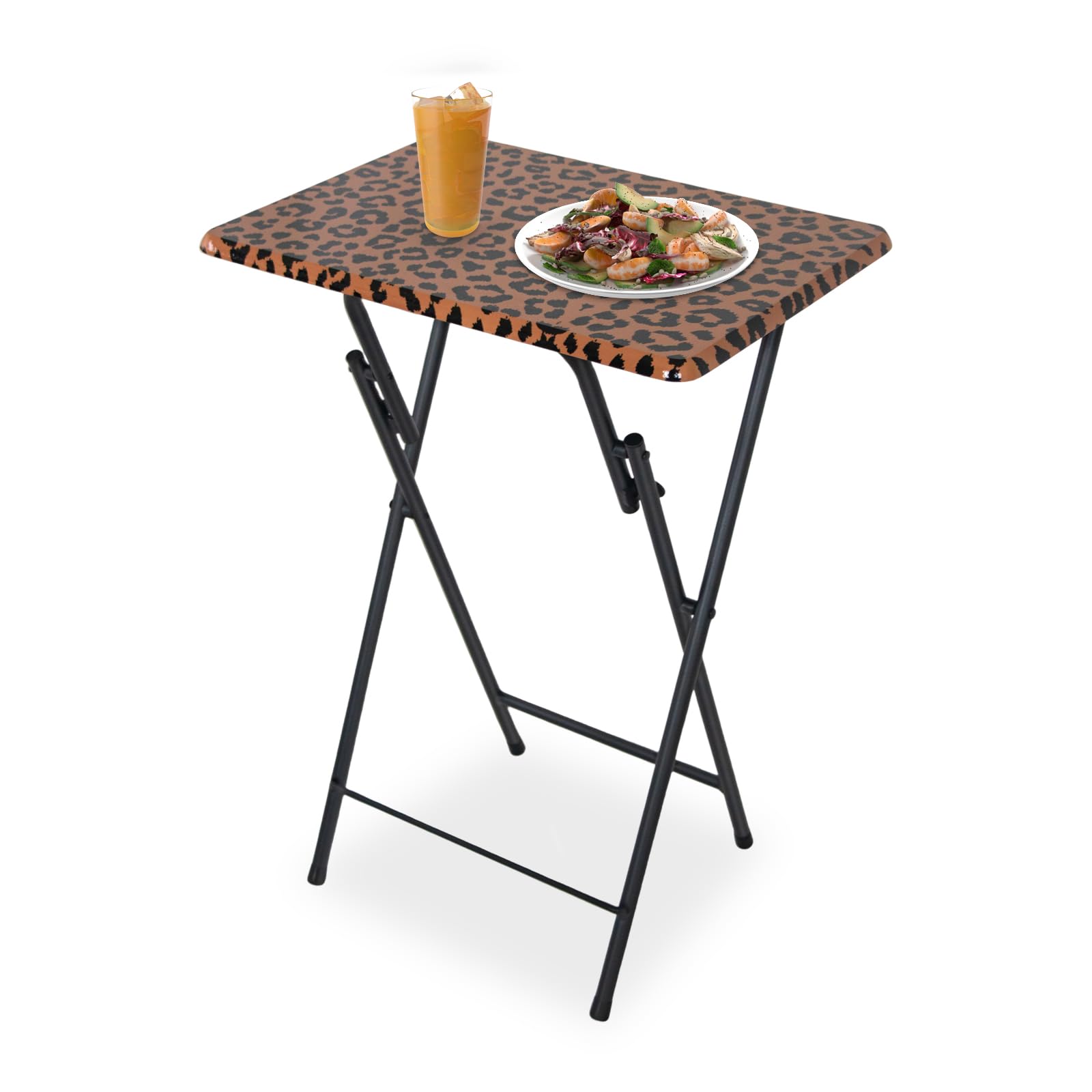Folding TV Tray Table, TV Tray for Eating on Couch, Small Folding Table, Portable Tray Table Couch Desk, Foldable Snack Table, with Leopard Print, for Bed & Sofa, Living Room, Bedroom