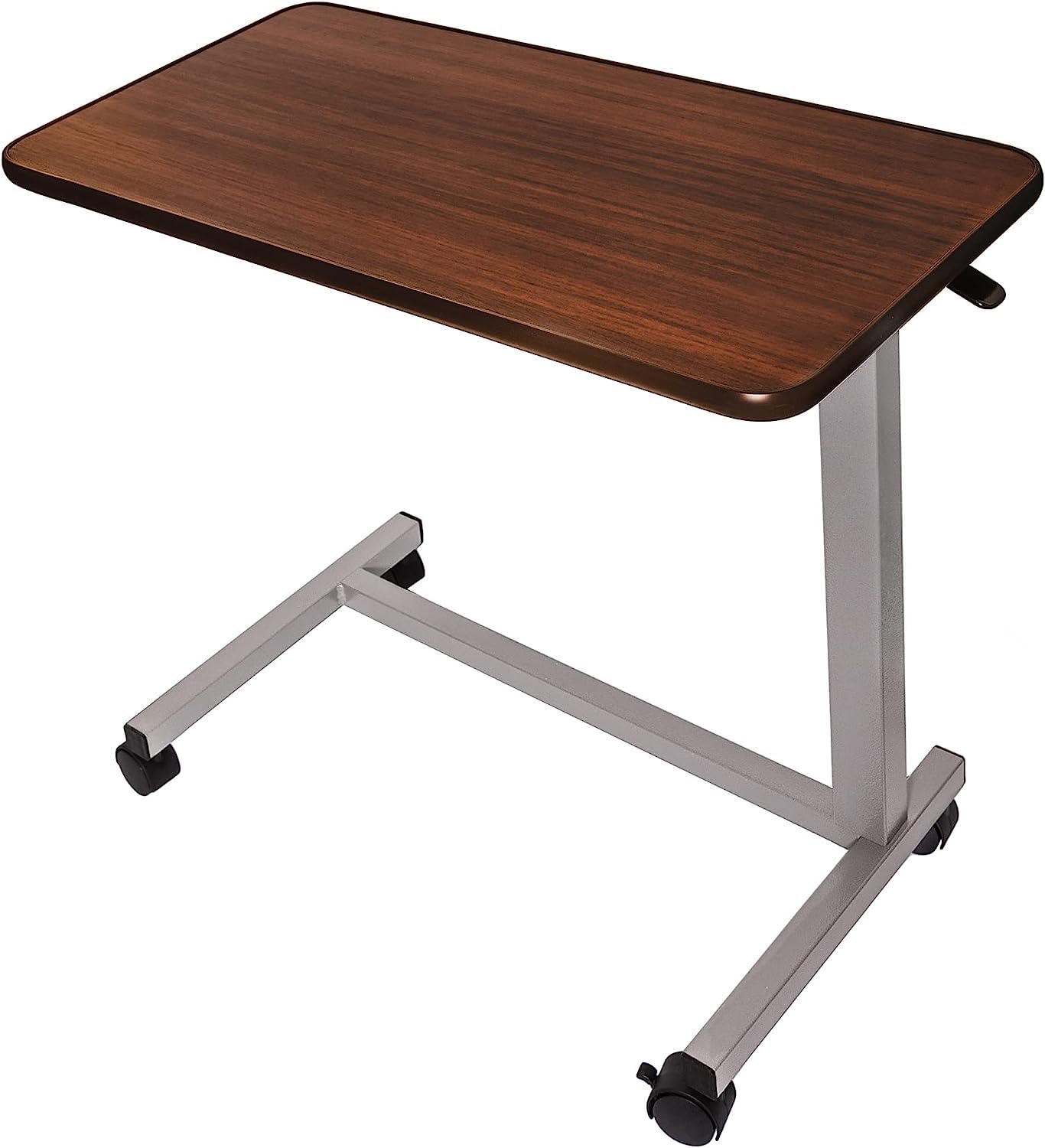 Vaunn Adjustable Overbed Bedside Table With Wheels (Hospital and Home Use), Walnut Brown  1 Count (Pack of 1)