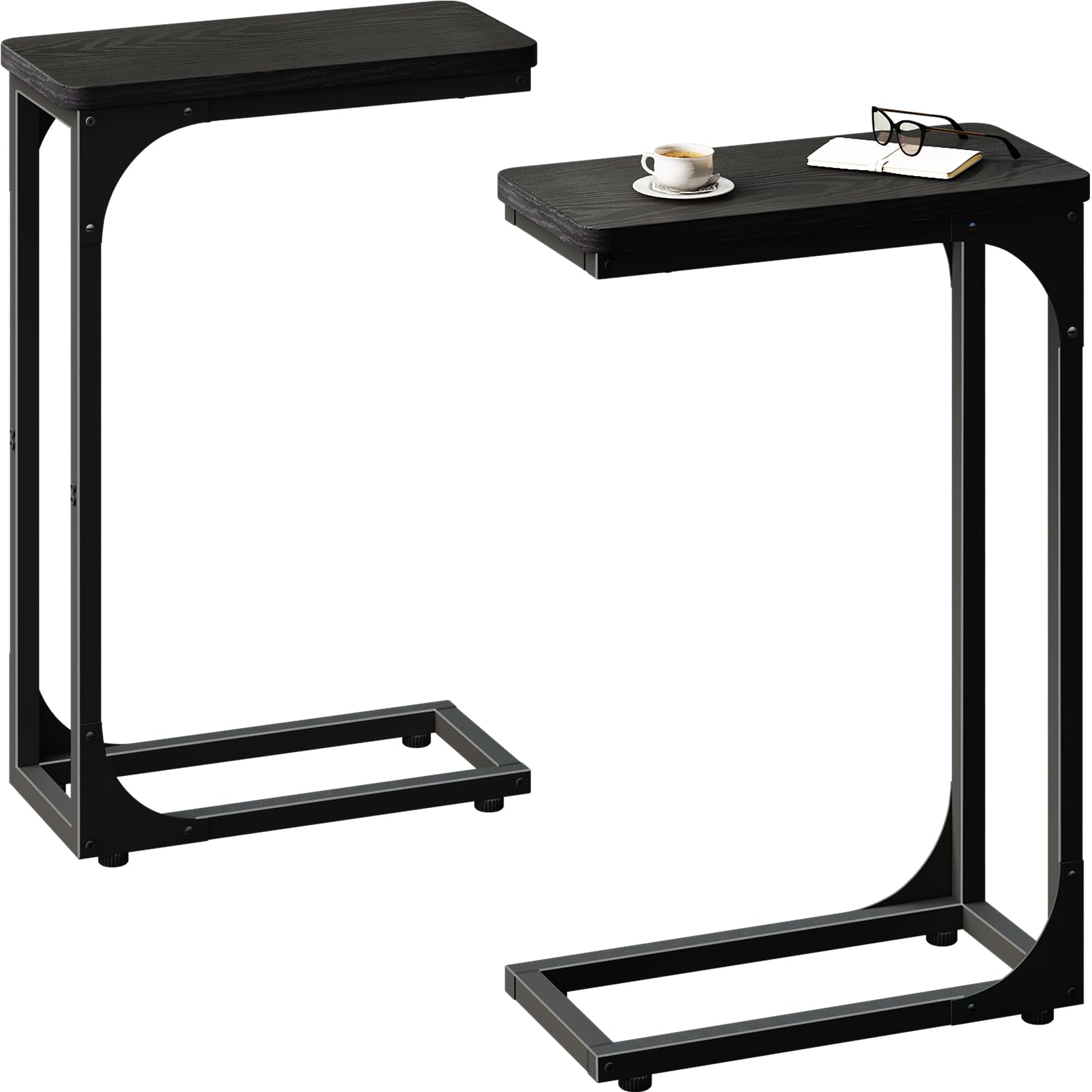 QEEIG Narrow C Shaped Side Table Set of 2 Living Room Sets Slim Couch Tray Tables Skinny Thin Small Modern 7 inch Width, Black (017-18B)