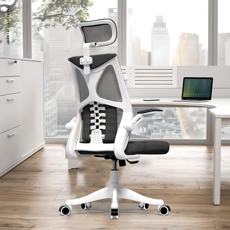 Ergonomic Office Chair, Computer Mesh Chair, Home Office Desk Chairs with Adjustable Headrest and Height, High Back Swivel Task Chair with Flip Up Armrest…  Metal
