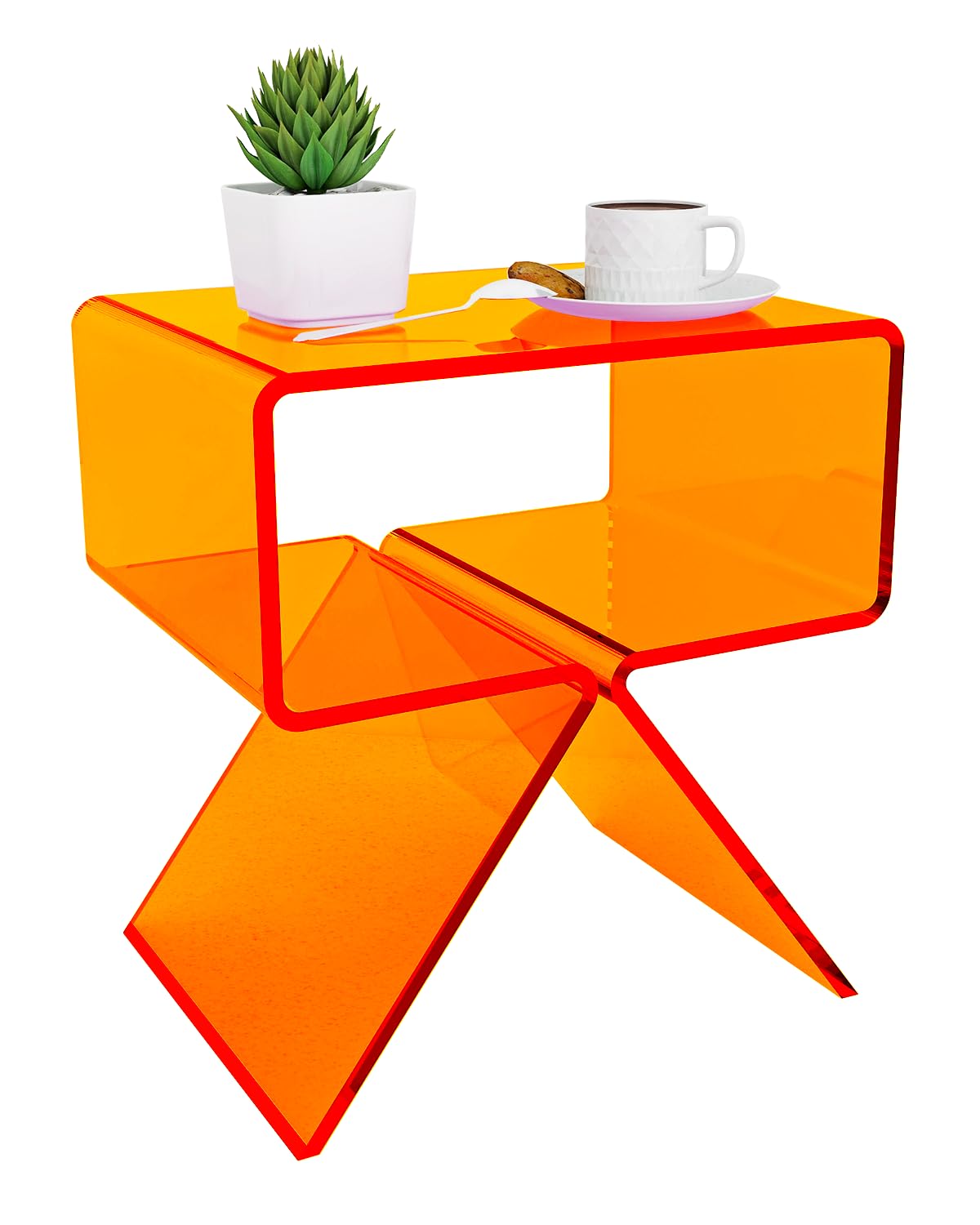 Acrylic Side Table Nightstand End Table, Translucent Orange Acrylic Table for Living Room, 11.8&quot; D x 15.4&quot; W x 17&quot; H