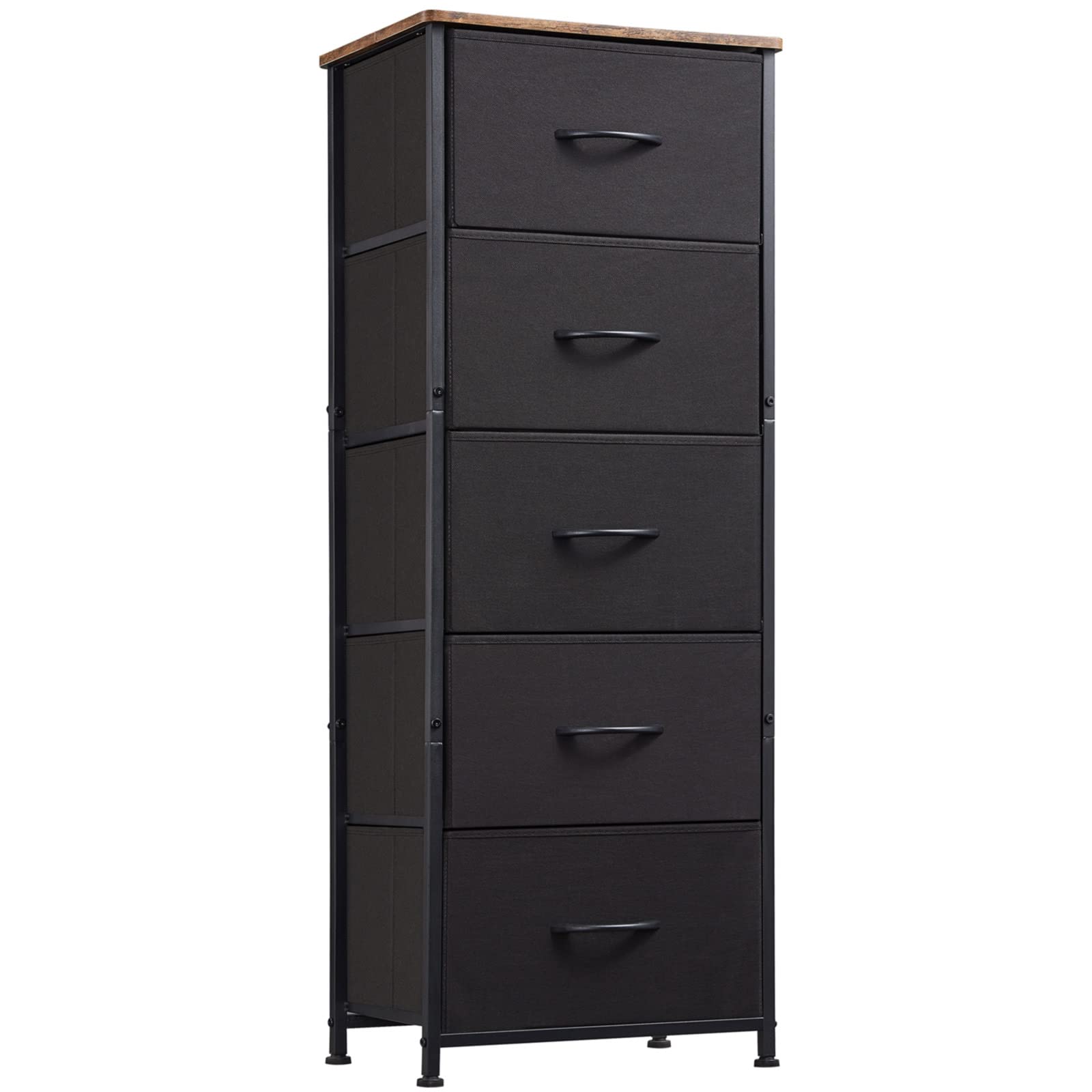 Somdot Tall Dresser for Bedroom with 5 Drawers, Storage Chest of Drawers with Removable Fabric Bins for Closet Bedside Nursery Laundry Living Room Entryway Hallway, Black/Rustic Brown