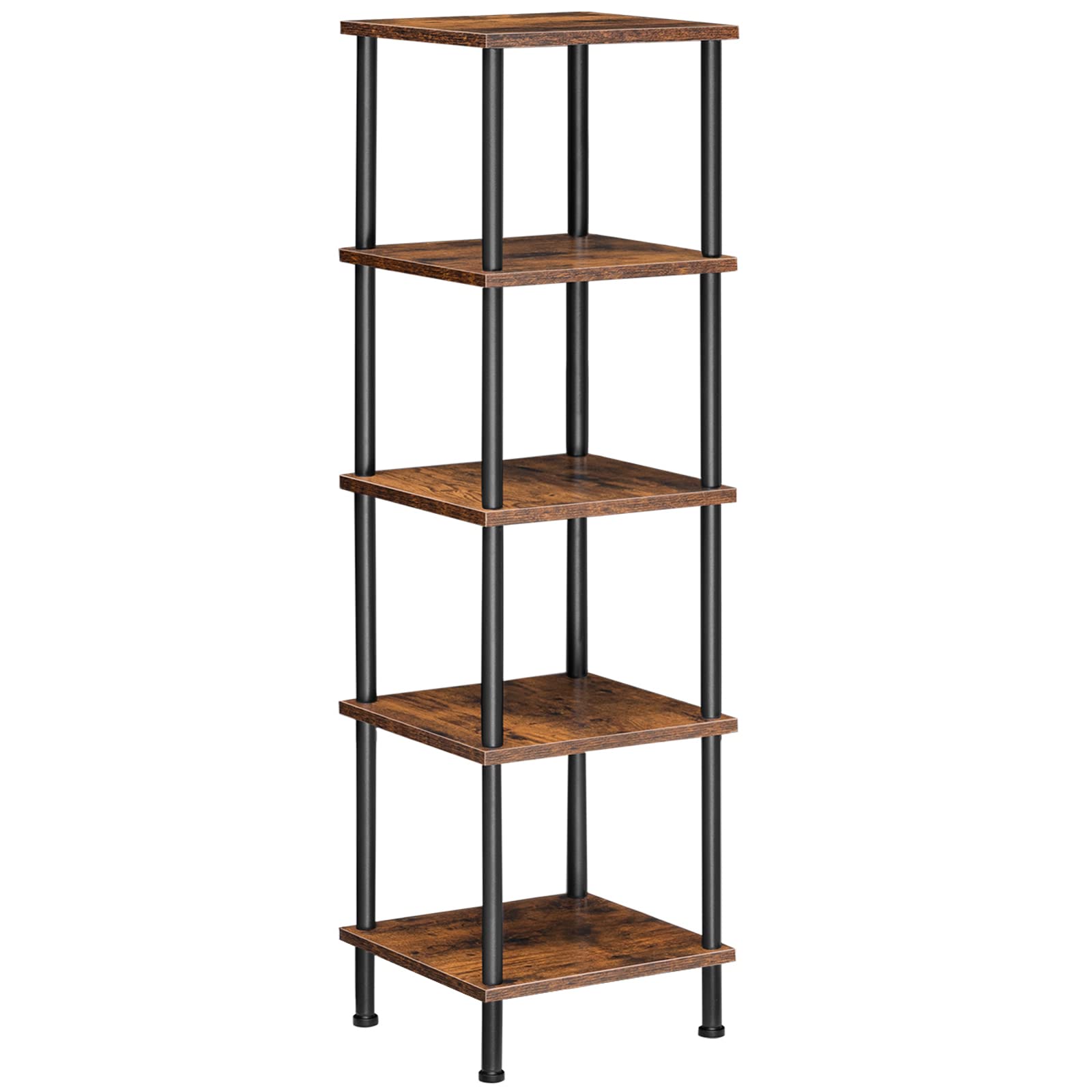 5-Tier Corner Shelf Stand, Corner Square Rack Display Shelf, Tall Storage Plant Stand, Bookcase for Small Spaces, Living Room, Home Office, Kitchen, Rustic Brown and Black BF50CJ01