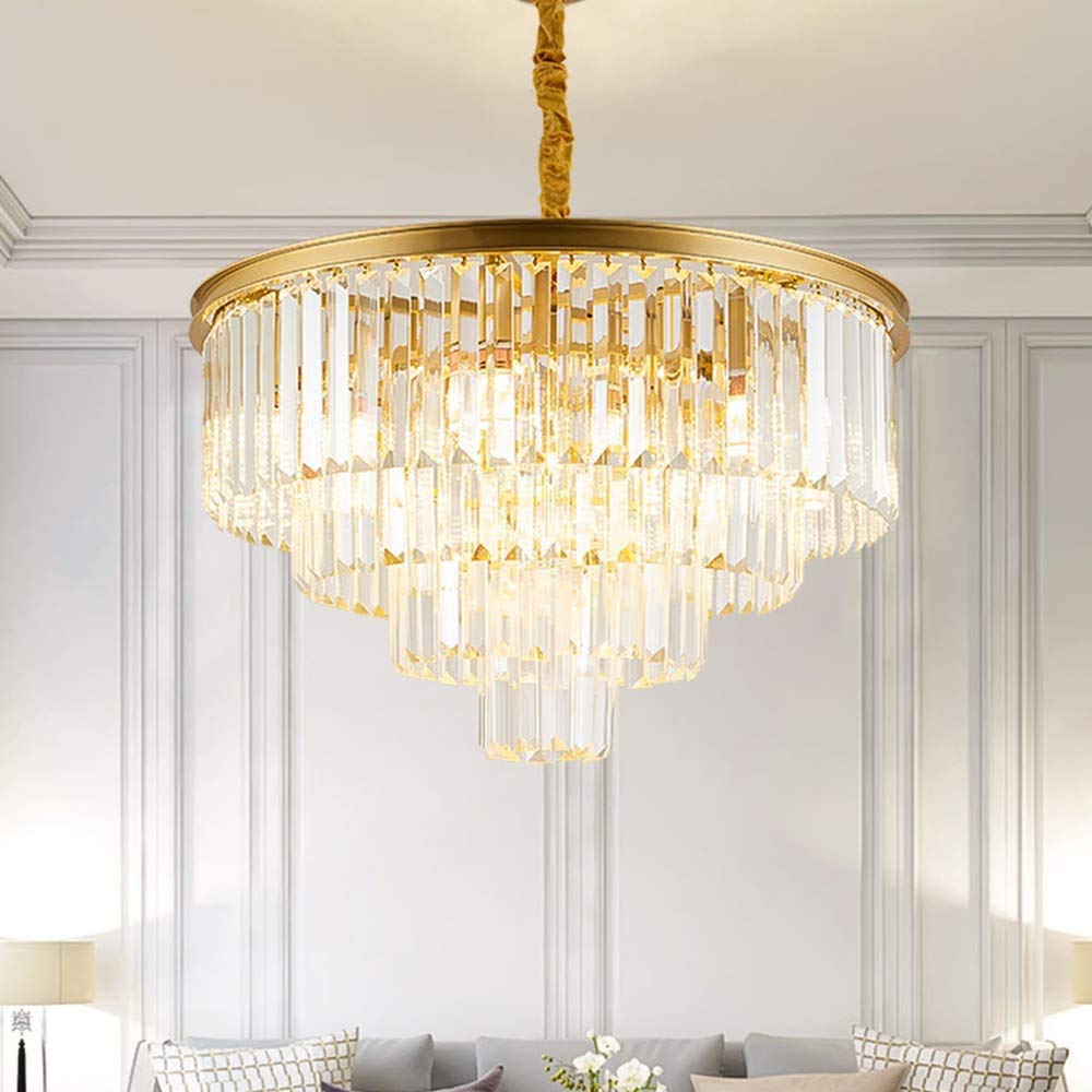Timstono Luxurious Crystal Chandeliers Modern Contemporary Chandelier 4-Tier European Ceiling Pendant Lights for Dining Room Living Room Hotel, 9 E12 Bulbs Required (Gold, Dia23.6&apos;&apos; 4-Tier)