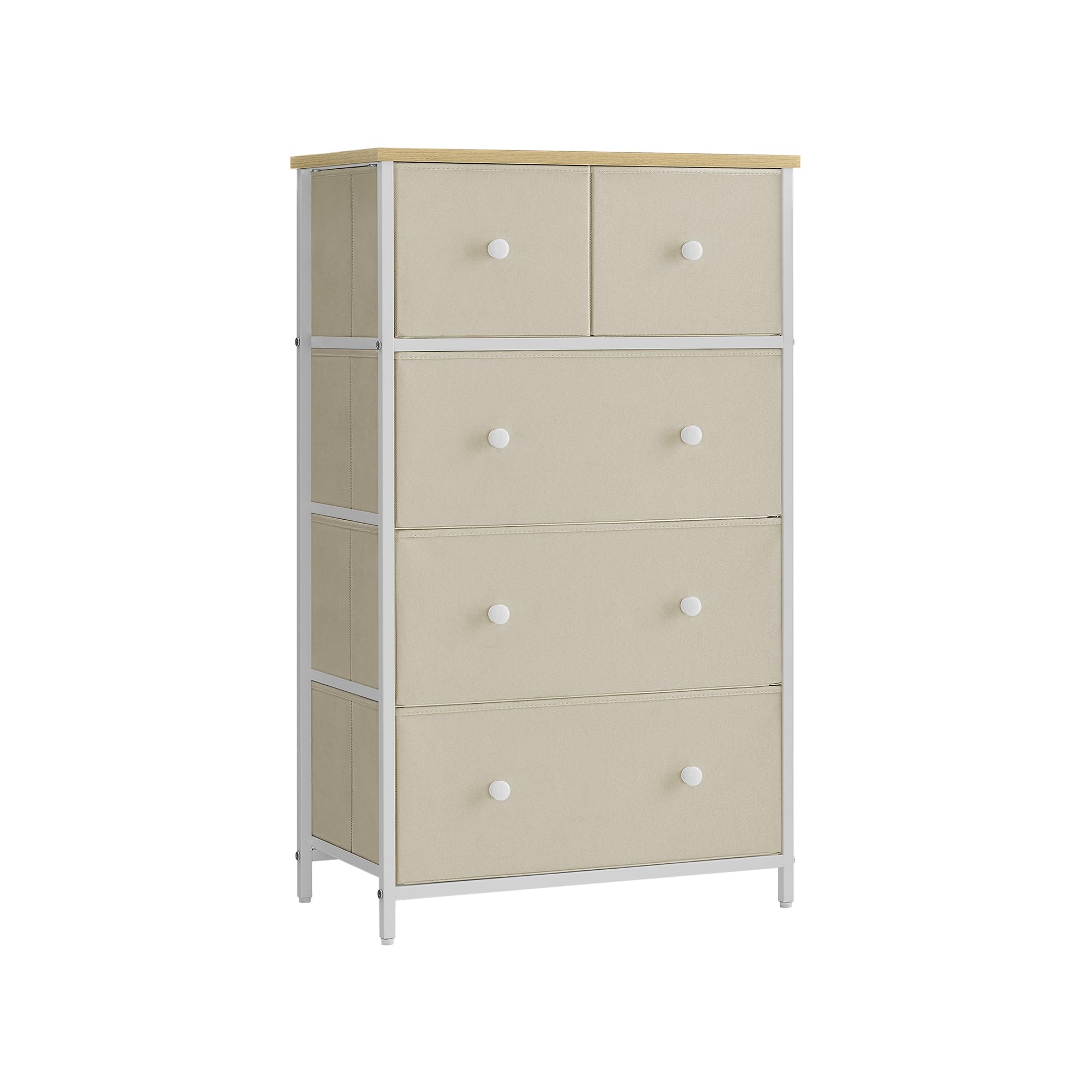 SONGMICS, Storage Tower with 5 Fabric Drawers, Dresser Unit, for-living-room, Hallway-nursery, Camel Yellow + Cream White