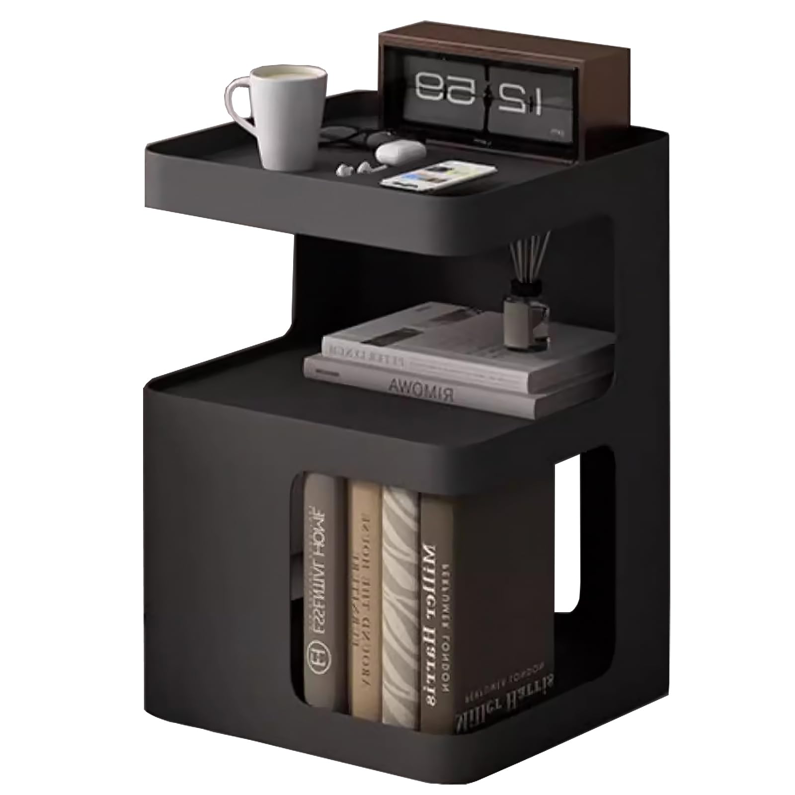 Side Table,Modern end Table,Metal Black nightstand,Industrail Bedside Table,3-Tier Accent Table with Storage for Bedroom,Living Room,Small Space,Couch.No Assembly Required