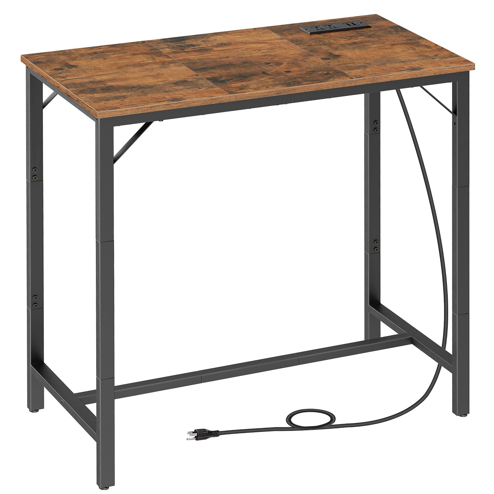 Bar Table with Charging Station, Rectangular Pub Table, High Top Coffee Table, Counter Bar Height Table, Narrow Long Dining Table, 35.4&quot; L x 15.7&quot; W x 35.6&quot; H, Rustic Brown and Black BF90UBT01