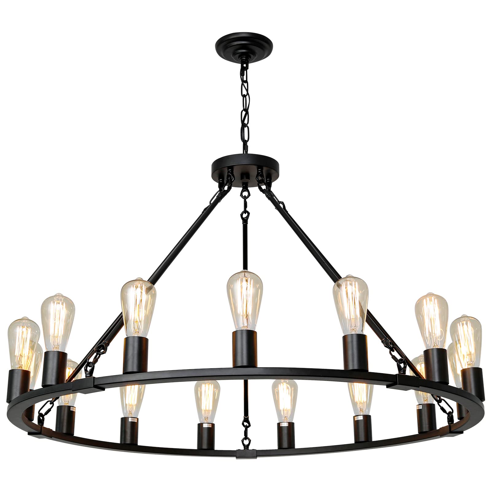 Wagon Wheel Chandelier 15-Light Farmhouse Chandelier, Dia 40&apos;&apos; Black Modern Chandeliers for Dining Room, Industrial Dining Room Light Fixture for Kitchen Island Living Room Foyer