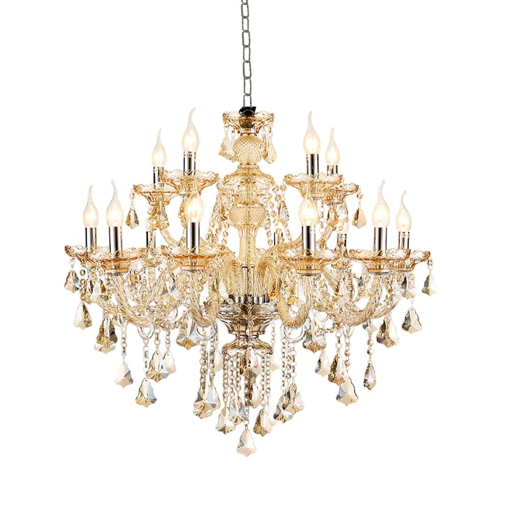 Modern Luxury K9 Crystal Chandelier, 12-Light Cognac Crystal Pendant Light ,Candle Style Crystal lamp Lighting Fixture for Dining Room,Hotels, Hall Way, Bars, Restaurants (12 Lights)