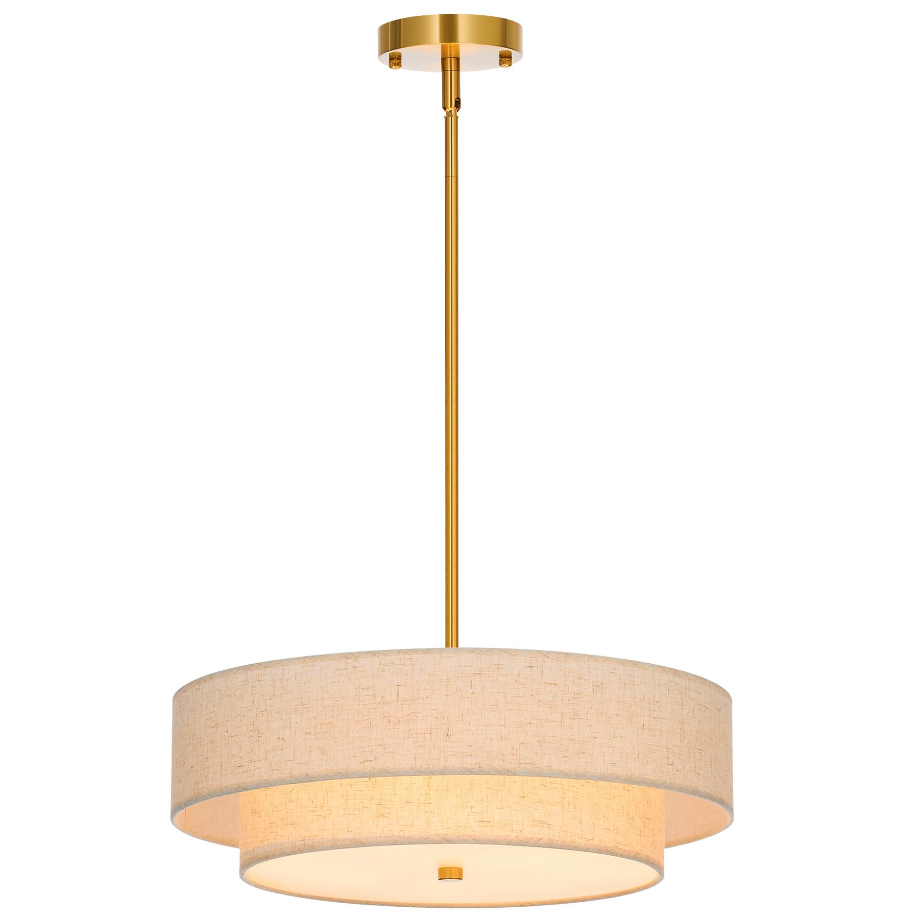VONLUCE 4-Light Drum Chandeliers, 18&quot; Pendant Light Fixture with 2-Layer Fabric Shade E26 Bases, Adjustable Swivel Joint Hanging Light Fixture for Bedroom Living Room Kitchen Hallway, Antique Brass