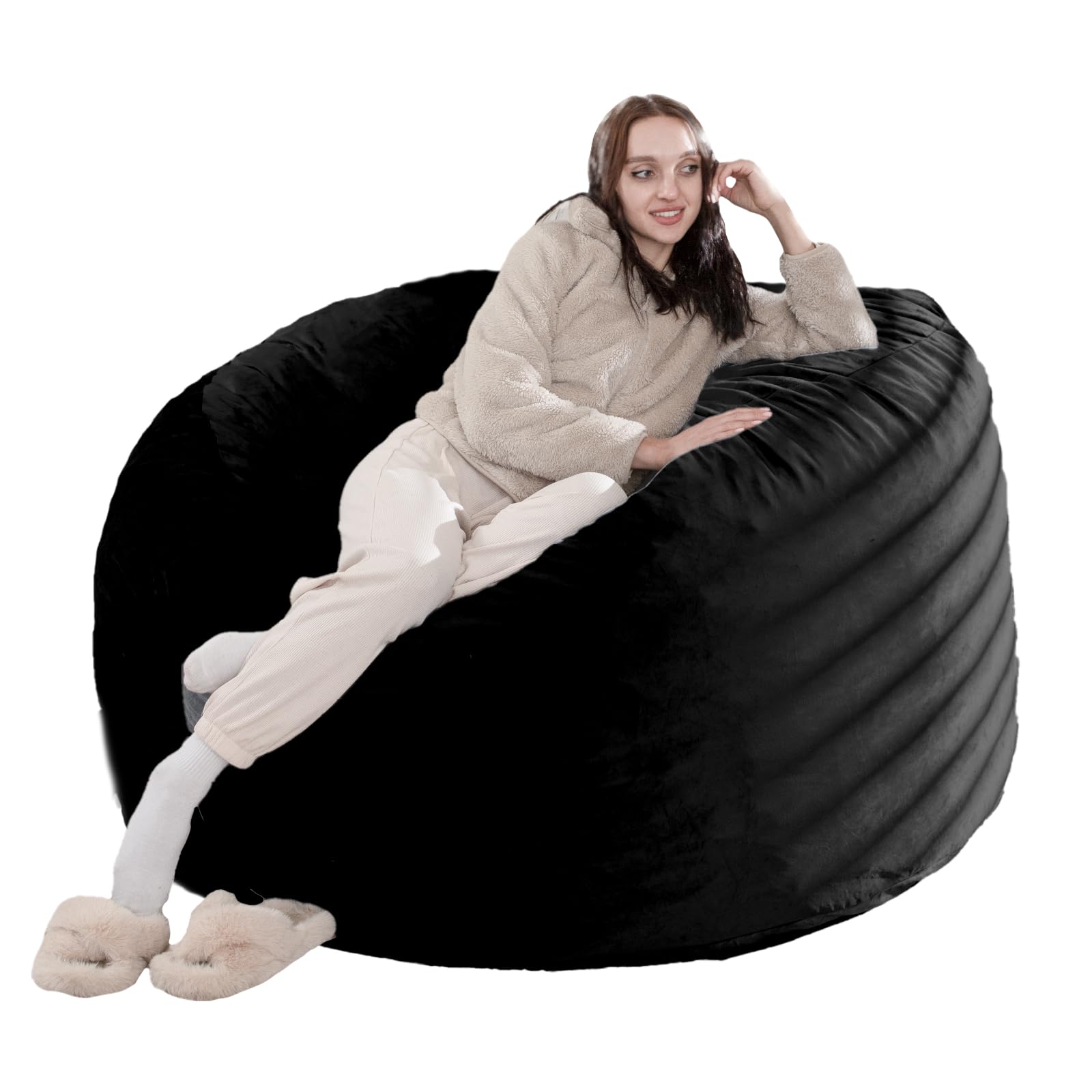 WhatsBedding Bean Bag Chair for Adults,Kids & Teenagers 4FT with High-Rebound Memory Foam,Beanbag Chair Large Sofa with Dutch Velvet Cover(Black,Large)