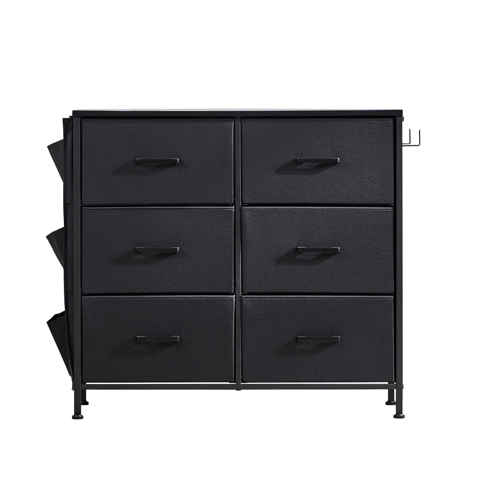 Dresser for Bedroom with 6 Drawers, Fabric Dresser Organizer Units, Wide Chests of Drawers with Fabric Bins & Wooden Top, Dresser Storage Tower for Closet, Clothes, TV Stand, Black