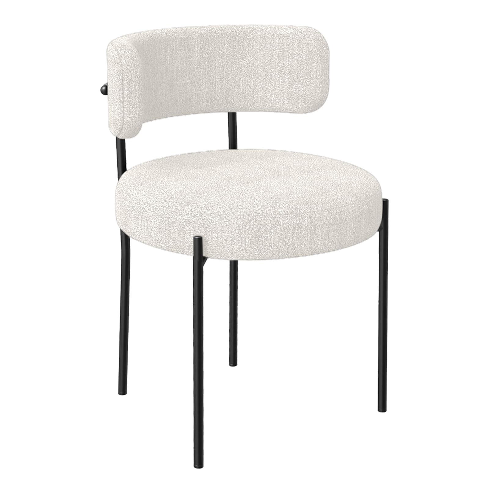 Boucle Fabric Dining Chair - Mid-Century Modern Upholstered Fuzzy Sherpa Chair with Curved Backrest, Metal Legs and Circular Round Seats - White  Boucle