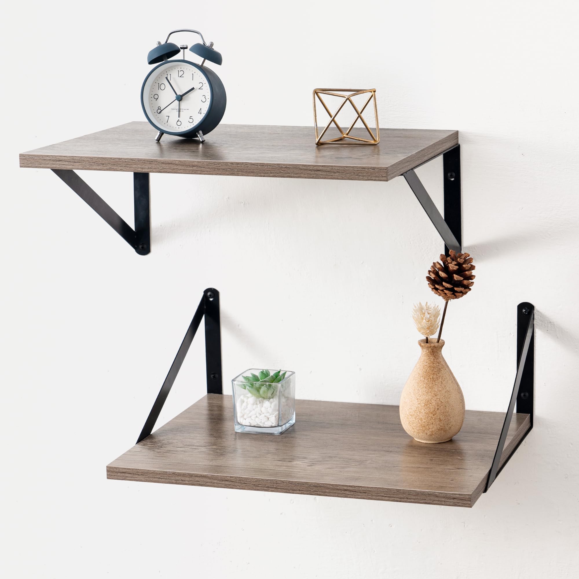 Grey Floating Shelves 12 Inch Deep, 16W x 12D Large Wall Mounted Shelves Set of 2, Wide Wood Shelves for Living Room Kitchen Bathroom Bedroom, Grey