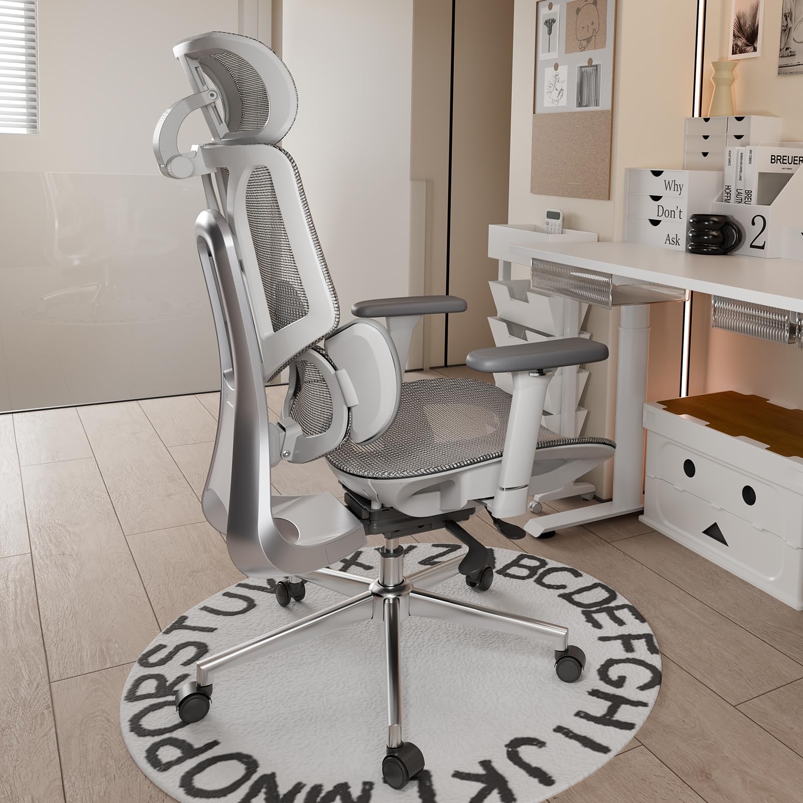 Hbada E3 Ergonomic Office Chair with Dynamic Lumbar Support, 3D Adjustable Headrest for Home Office Chair, 3D Adjustable Armrests Desk Chair, Swivel Big and Tall Computer Chair, Grey(No Footrest)  Polypropylene