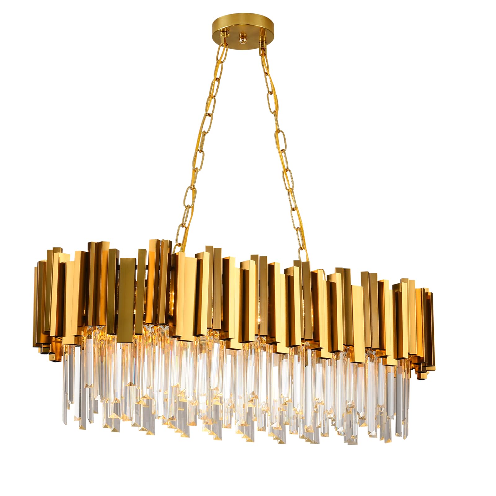 Crystal Chandeliers for Dining Room,Gold Chandeliers Modern Crystal Chandelier Pendant Light Fixture 8 Lights Contemporary Large Hanging Ceiling Light Fixtures for Living Room Kitchen Island L32&quot;