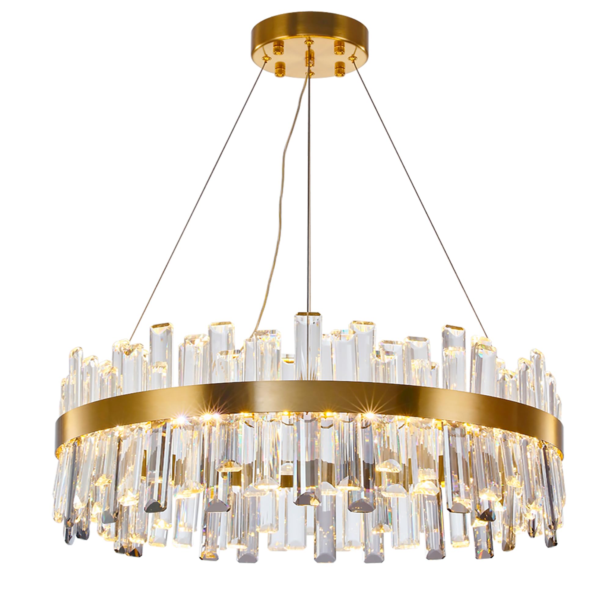 WABON Modern Crystal Chandelier, Luxury LED Gold Chandelier Plated Crystal Hanging Ceiling Light Fixture, Adjustable Pendant Chandiler for Dinning Rooms Living Room Foyer Dia 23.6&quot;