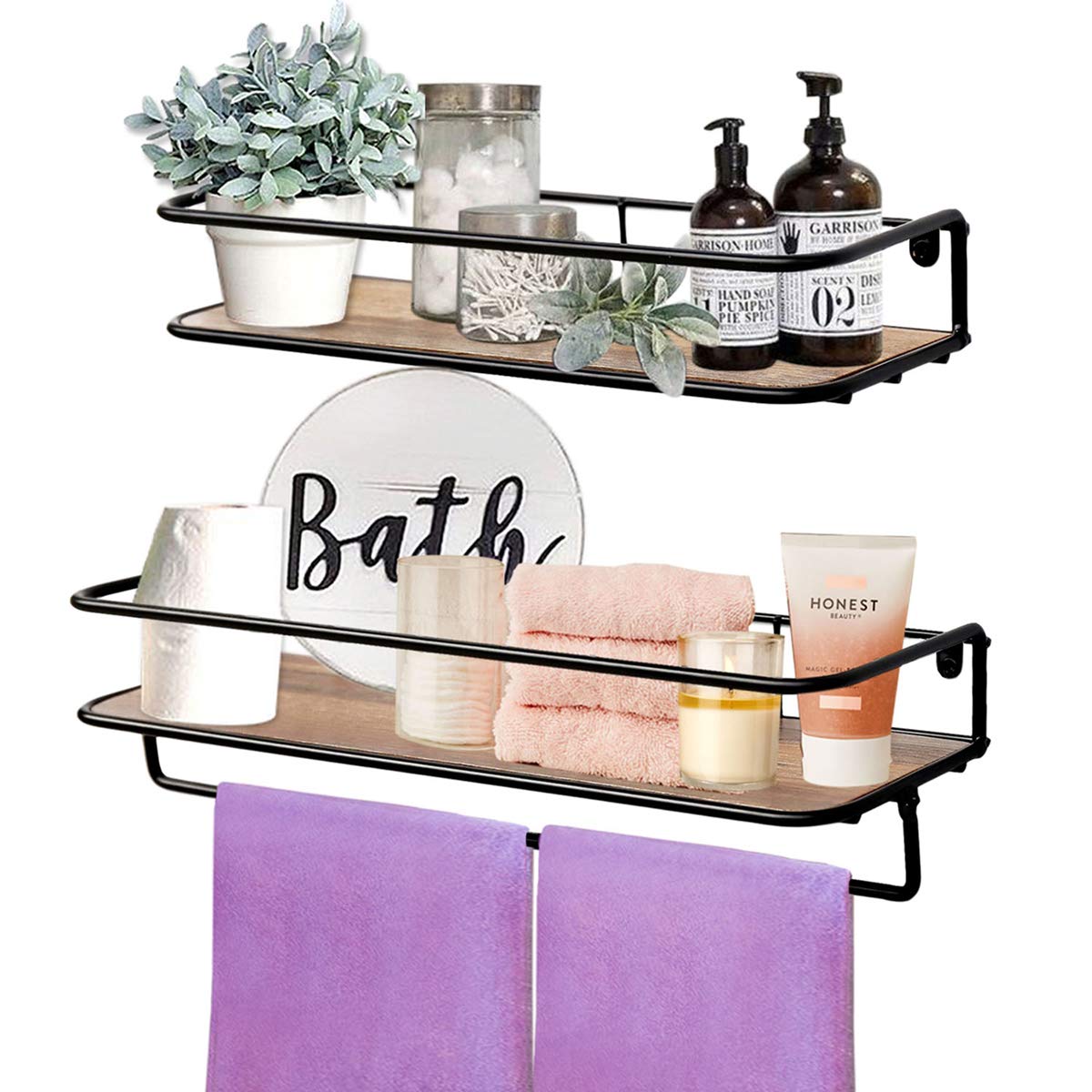 QEEIG Bathroom Shelves Over Toilet Floating Shelves Wall Mounted Small Farmhouse Set of 2, Rustic Brown (FS626)