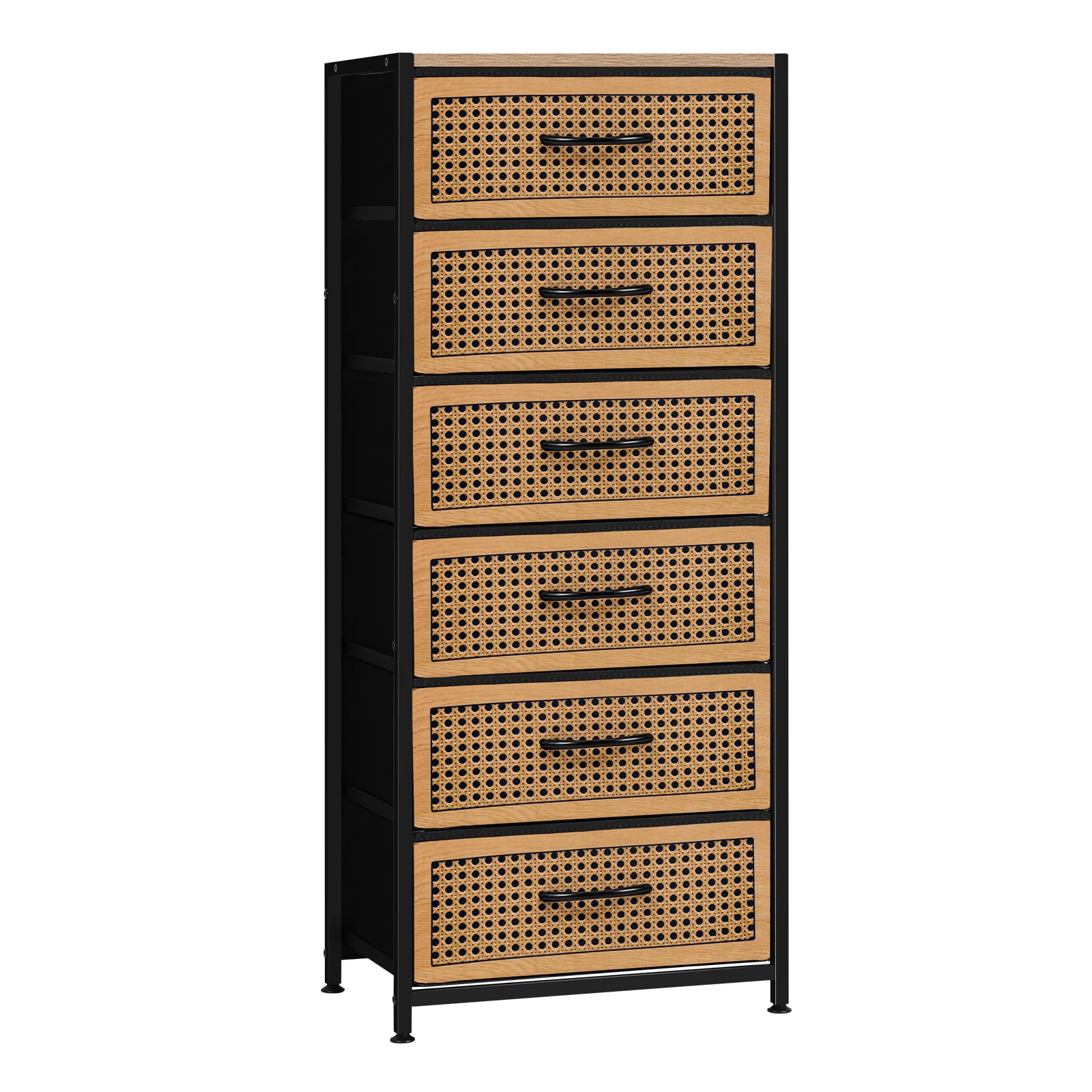 LIANTRAL Dresser with 6 Drawers, Dresser with Fabric Chest of Drawers, Sturdy Steel Frame & Wood Top, Storage Drawers Tower for Bedroom, Hallway, Closet, Living Room (Pattern/Brown)