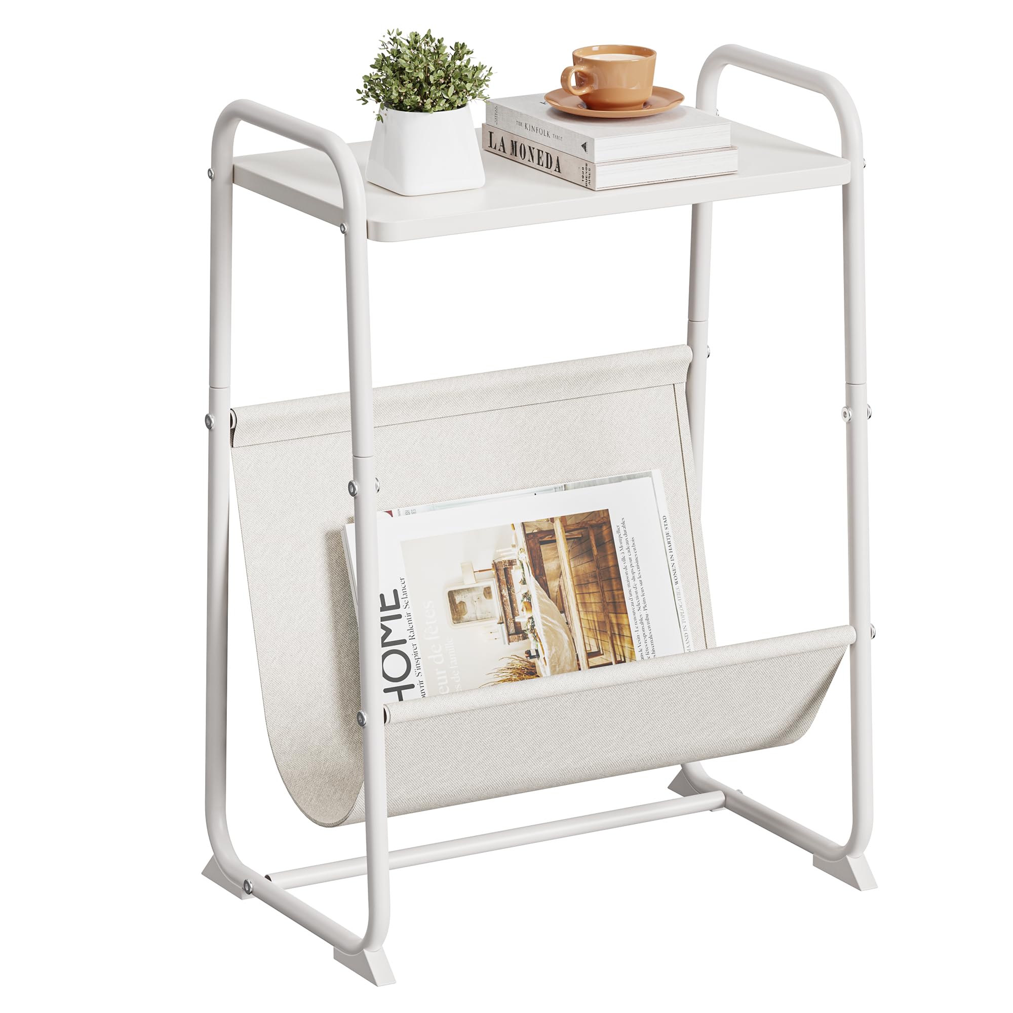 Small Side Table with Magazine Sling, Small End Table, Small Nightstand with Felt Pads, Bedside Table, for Bedroom, Living Room, Bathroom, Small Space, White