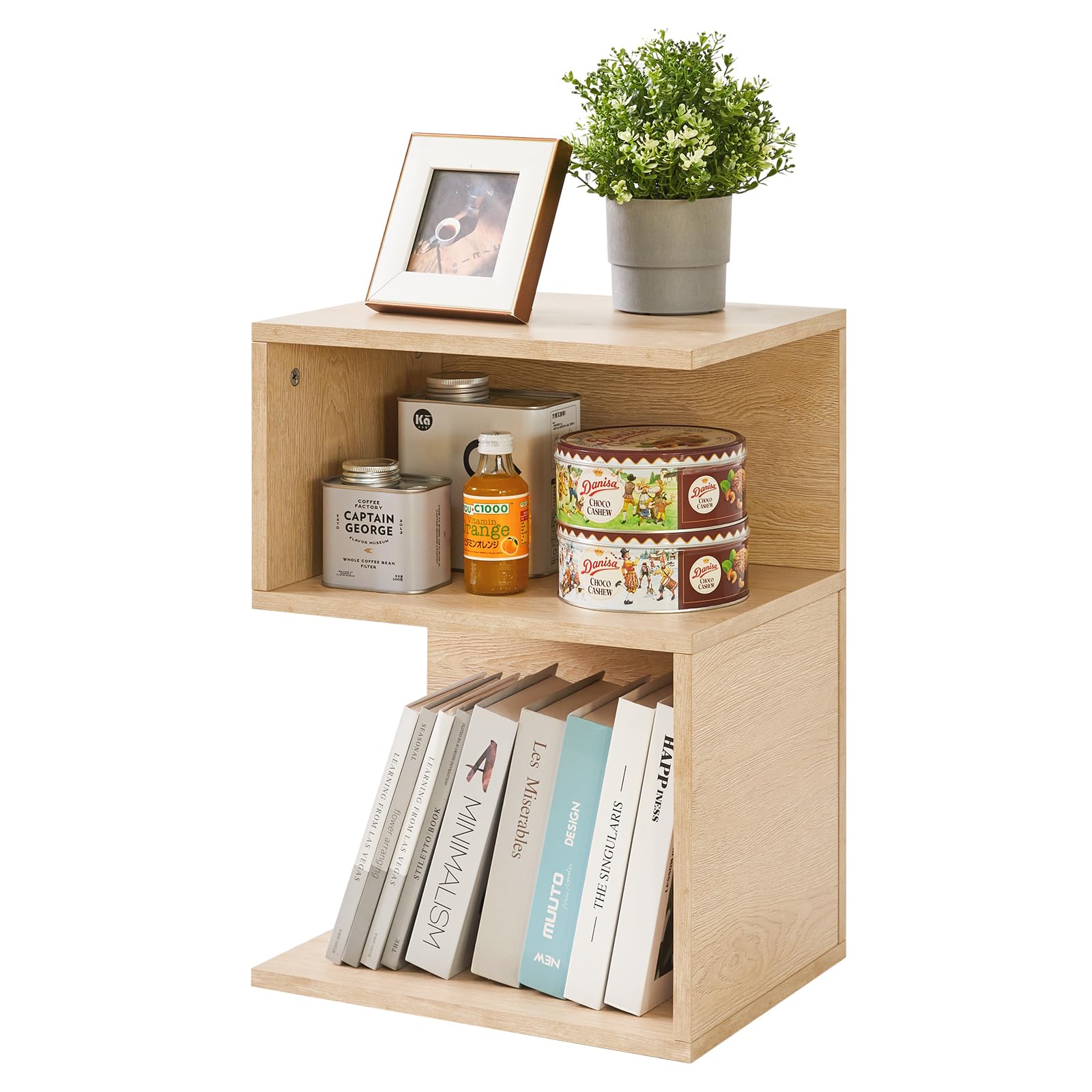 Wood Nightstand, Minimalist 3-Tier Bedside Table, Side Table for Bedroom Living Room Home, Easy Assembly UWST004R