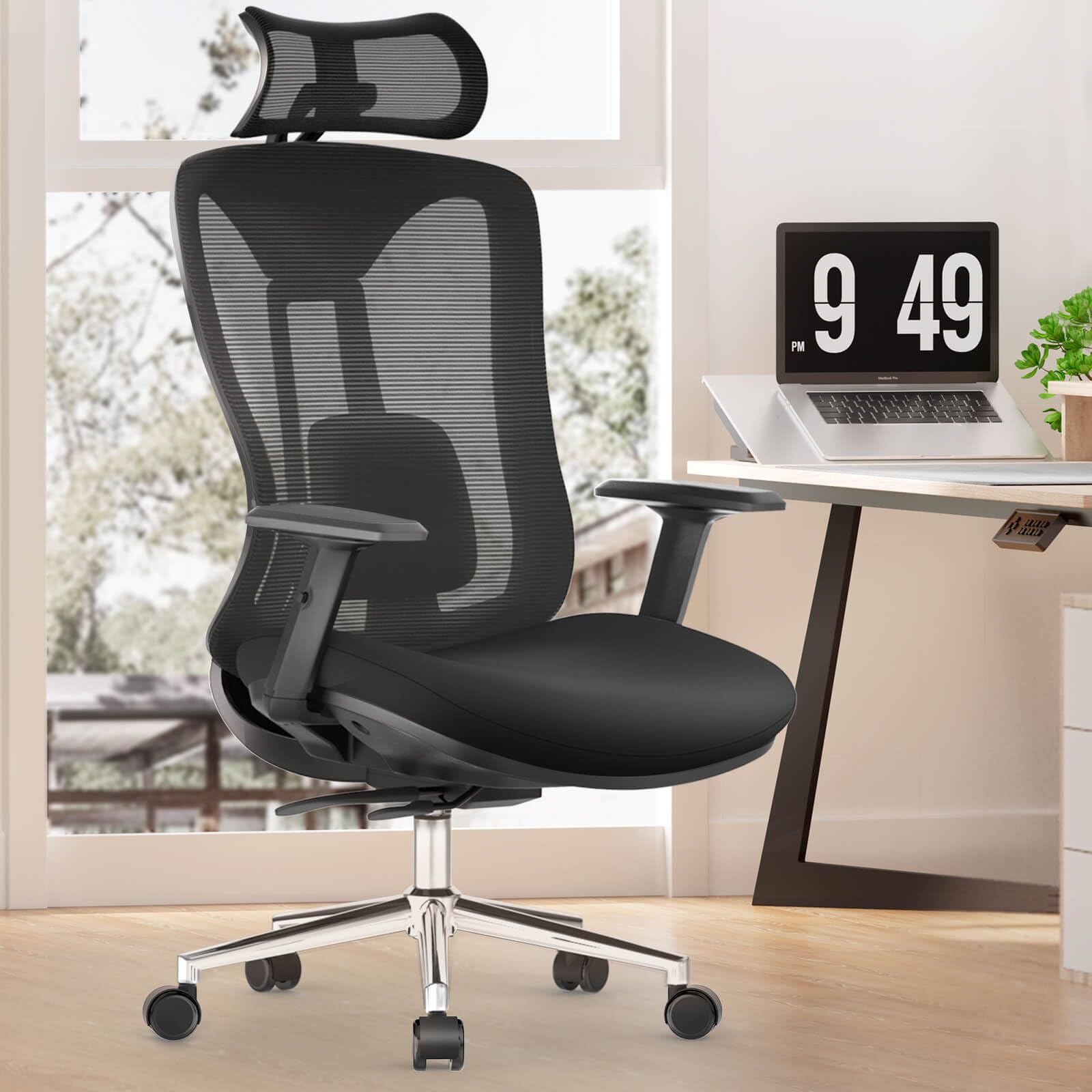 Office Chair, Ergonomic Desk Chair with Seat Slider, 4D Pillow Lumbar Support Height & Depth Adjustment, Tilt Lock, Adjustable Headrest & Armrest, Curved Cushion Computer Chair Home Office Desk Chairs  Nylon