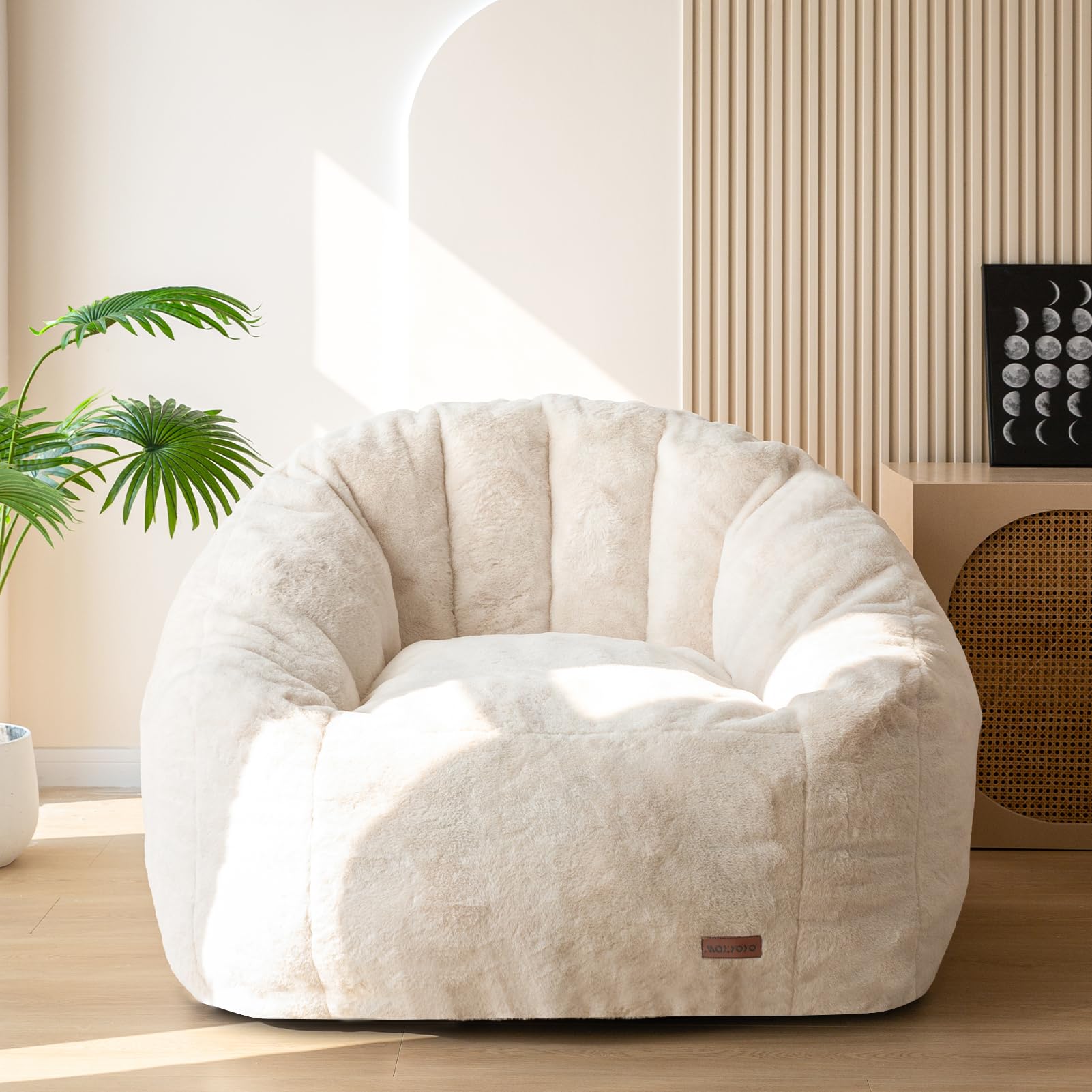 MAXYOYO Giant Bean Bag Chair, Oversized Bean Bag Couch for Adults and Kids, Faux Fur Shell-Shaped Large Bean Bag Chair with Filler, Stuffed Big Accent Sofa Chair Floor Sofa for Gaming, Reading