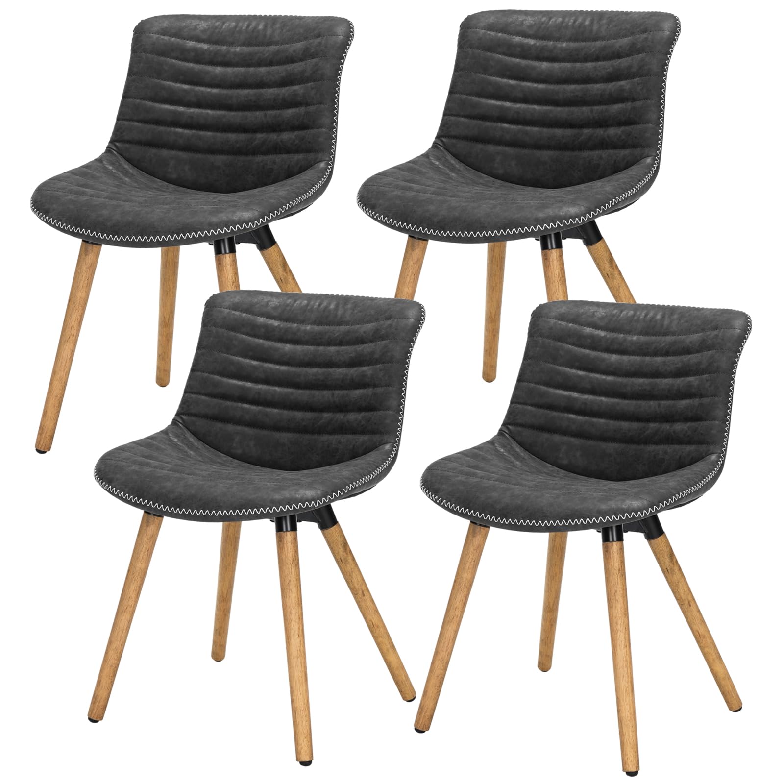 Side Chair Dining Chair Set of 4 with Solid Wood Legs for Kitchen Living Dining Room Bedroom Indoor Outdoor, Modern Industrial Faux Leather Lounge Side Chairs (Set of 4, Black)  Leather, Suede