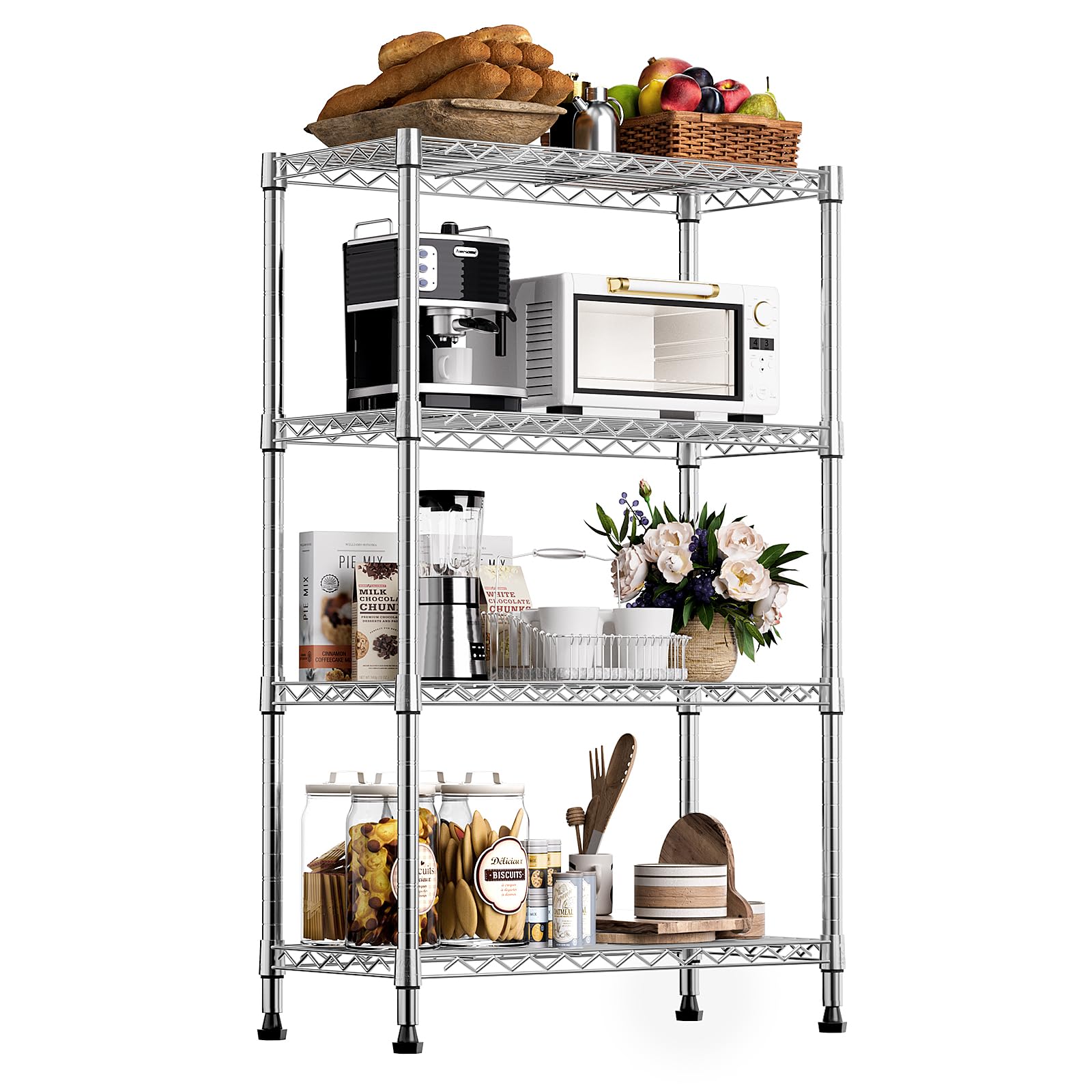 MZG Storage Shelving 4-Tier Utility Shelving Unit Steel Organizer Wire Rack for Home,Kitchen,Office,Chrome (24-in W x 14-in D x 53-in H)