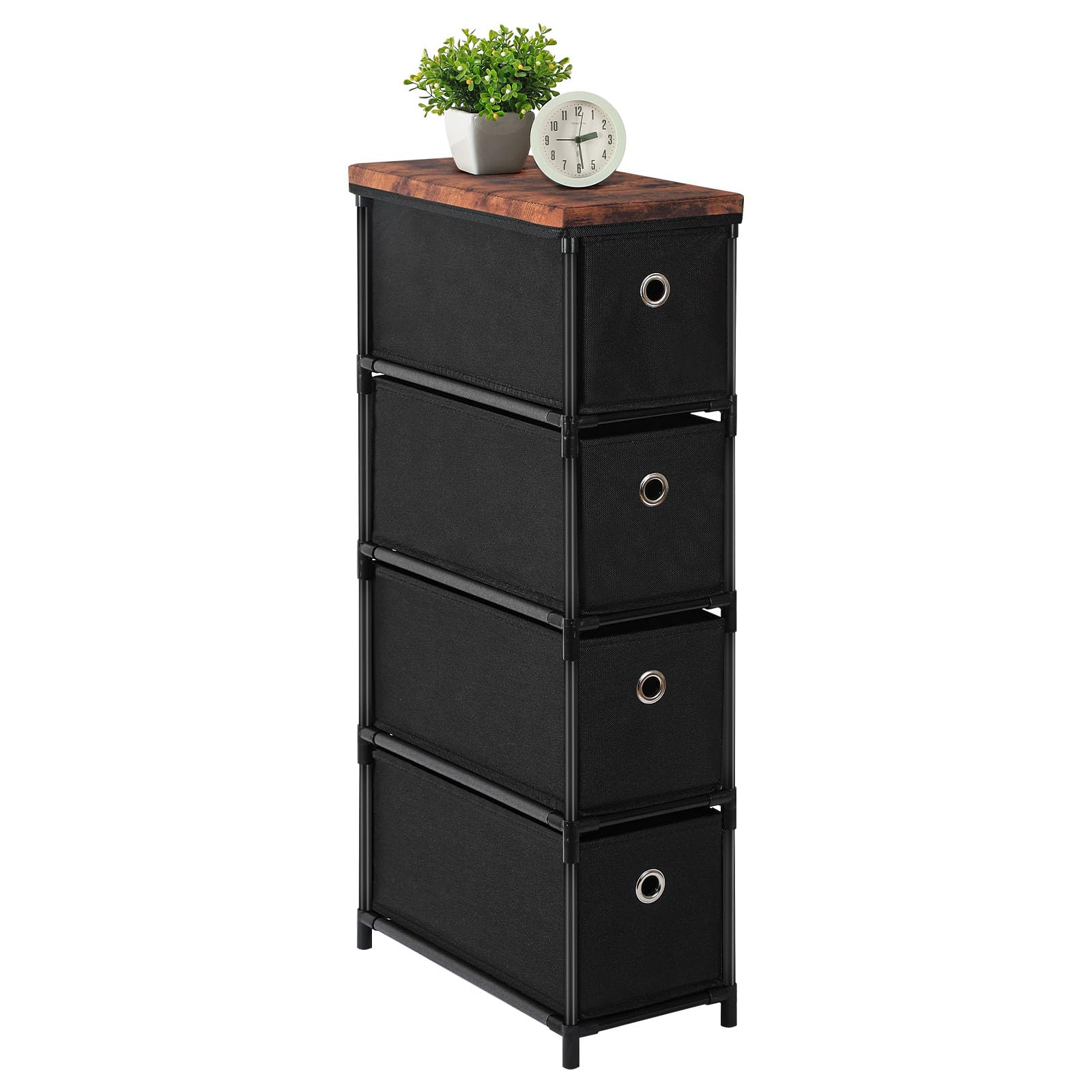 HAITRAL Narrow Dresser, 4 Drawers Fabric Storage Cabinet. Lightweight Vertical Slim Drawer Chest, Storage Organizer for Bedroom, Living Room, Closet, Black (Burnt Fabric Top)