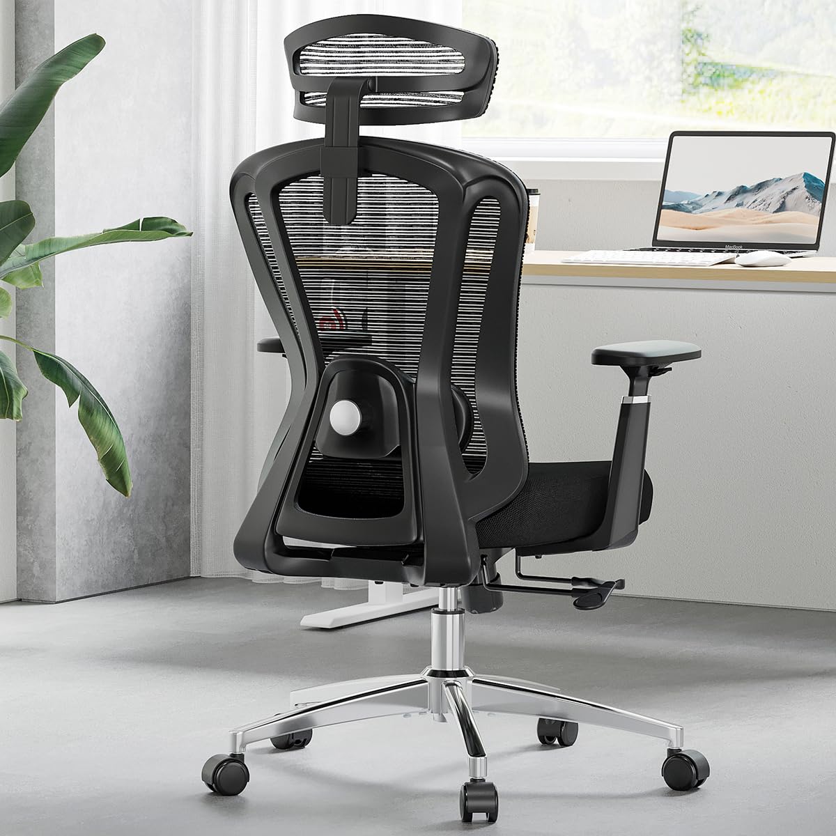 Farini Office Chair Ergonomic Desk Chair, High Back Office Chair with Wheels, Home Office Chair for Heavy People, Office Chair Adjustable Seat Depth, 3D Armrests and Adjustable Headrest, Black  Nylon