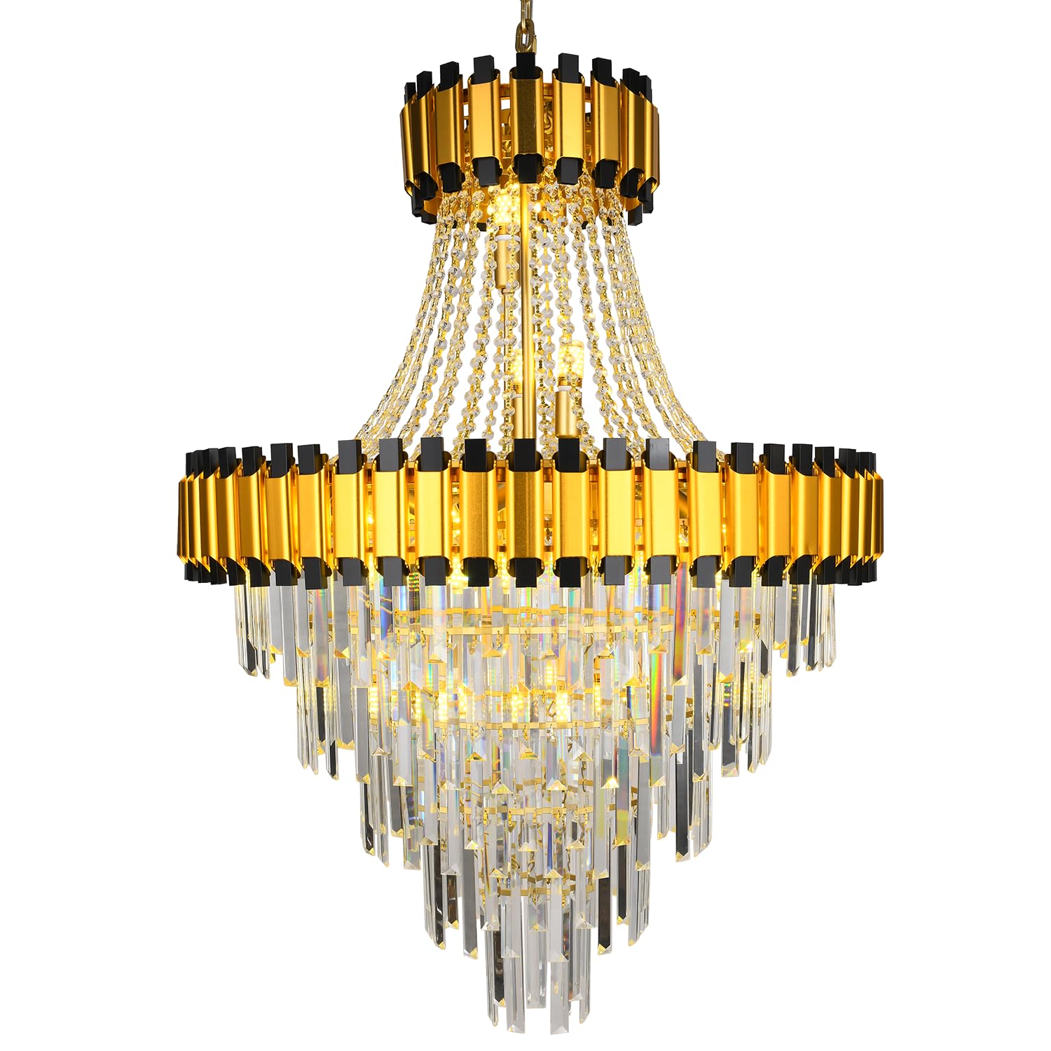 Luxury Crystal Chandelier, 21 Round K9 Crystal Chandelier, 5-Story Gold Chandelier, Suitable for Modern Chandeliers in Restaurants, Living Rooms, Kitchen Islands, and bedrooms, D32.5