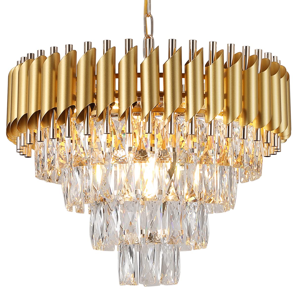Gold Modern Crystal Chandelier 9-Light 20&quot; Round Light Fixture 4-Tier K9 Ceiling Pendant Chandelier Lighting Contemporary for Dining Room Entryway Bedroom Foyer, E12 Base