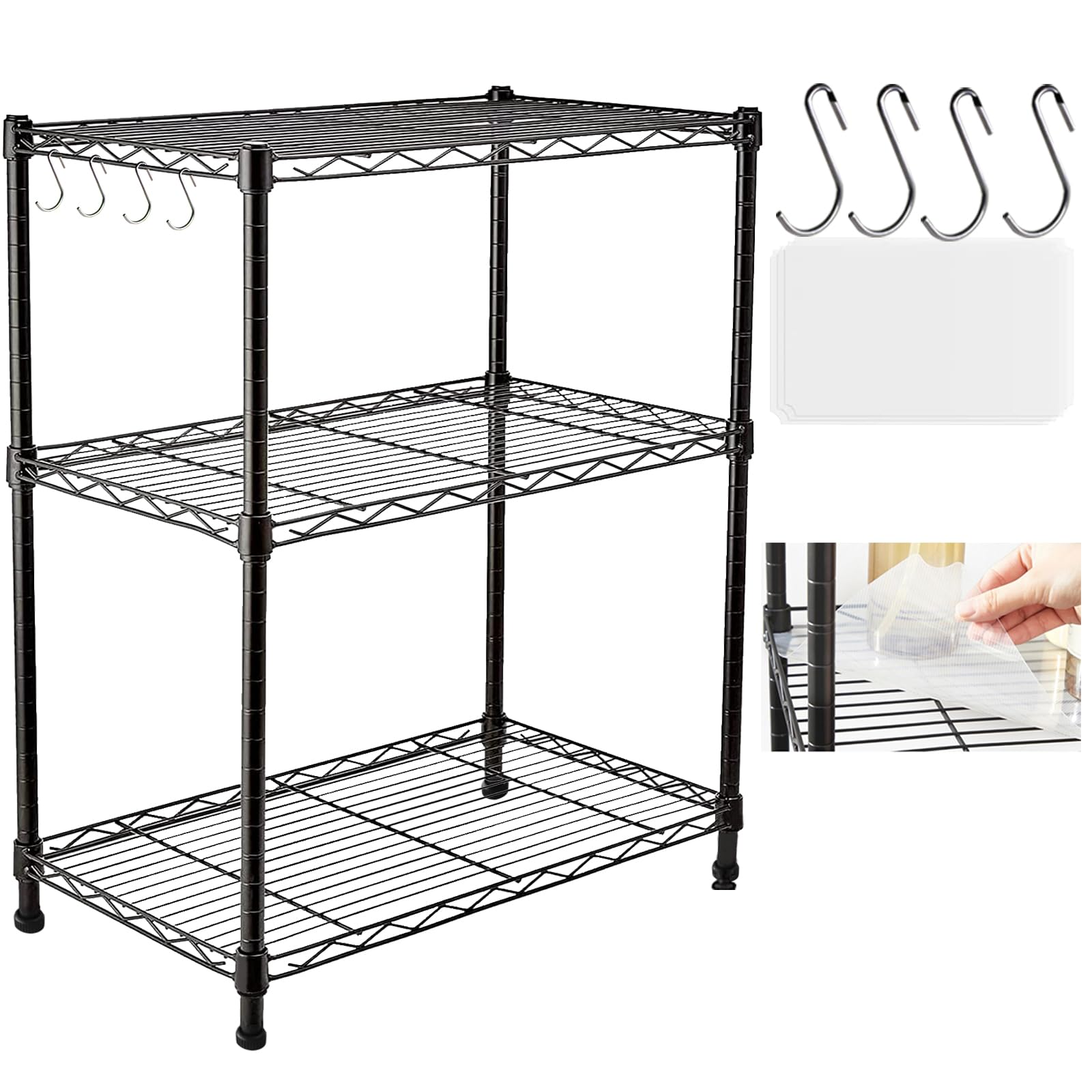 3 Tier Shelves Storage, Wire Shelf Unit, Standing Adjustable Metal Shelves Organizer, Storage Racks for Restaurant Garage Pantry Kitchen Garage（Medium，11.8&quot; W x 21.5&quot; L x 35.5&quot; H）