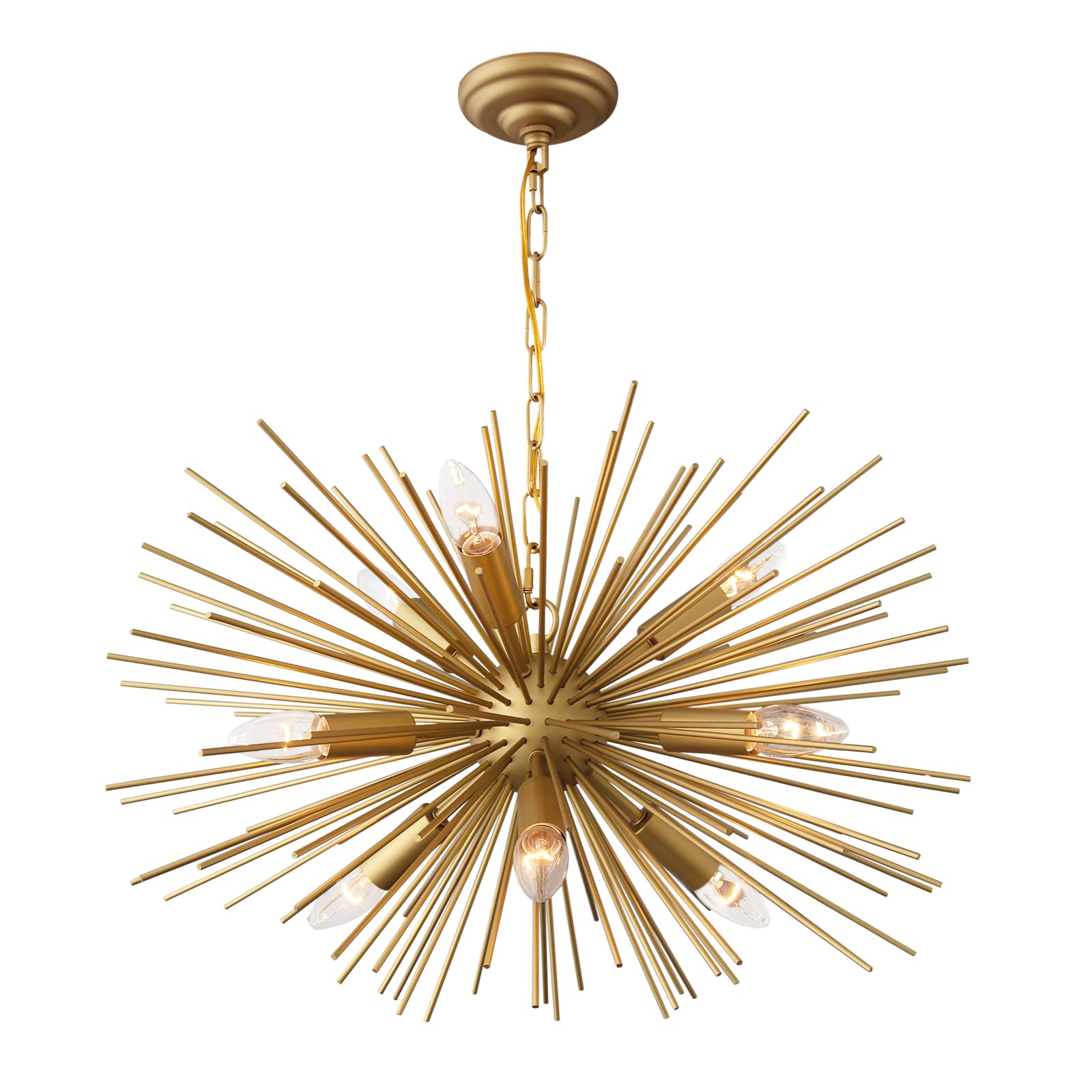 Modern Gold Sputnik Chandelier 9-Light Starburst Chandelier Light Fixture for Living Room Dining Room Bedroom Kitchen Entryway Foyer, 24in 13LB Solid Metal