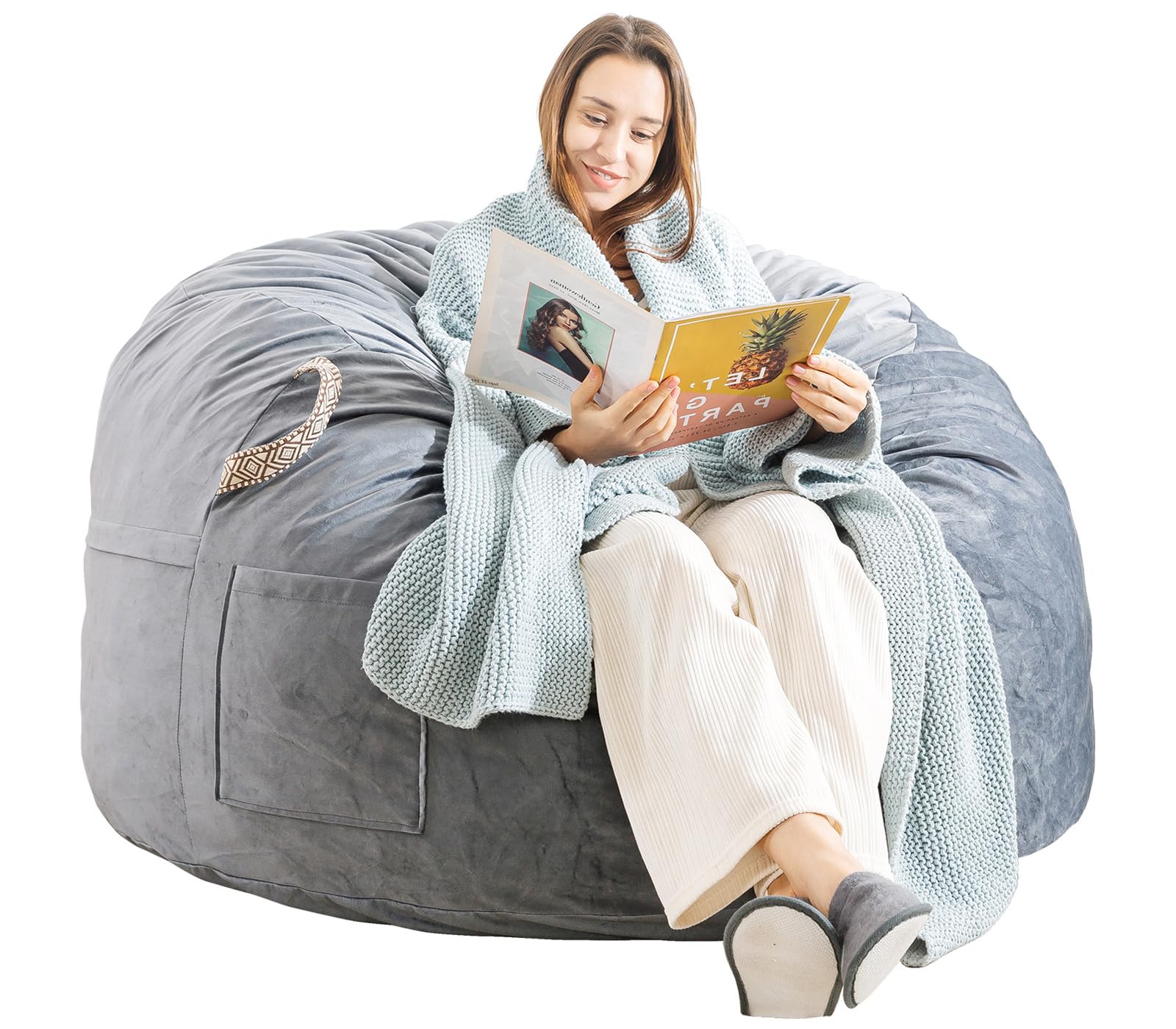 [Removable Outer Cover] Large Bean Bag Chair, 3 ft Bean Bag Chairs for Adults/Kids with Filling,Soft Memory Foam Bean Bag with Filler Included,Machine Washable - 3 Foot,Dark Gray
