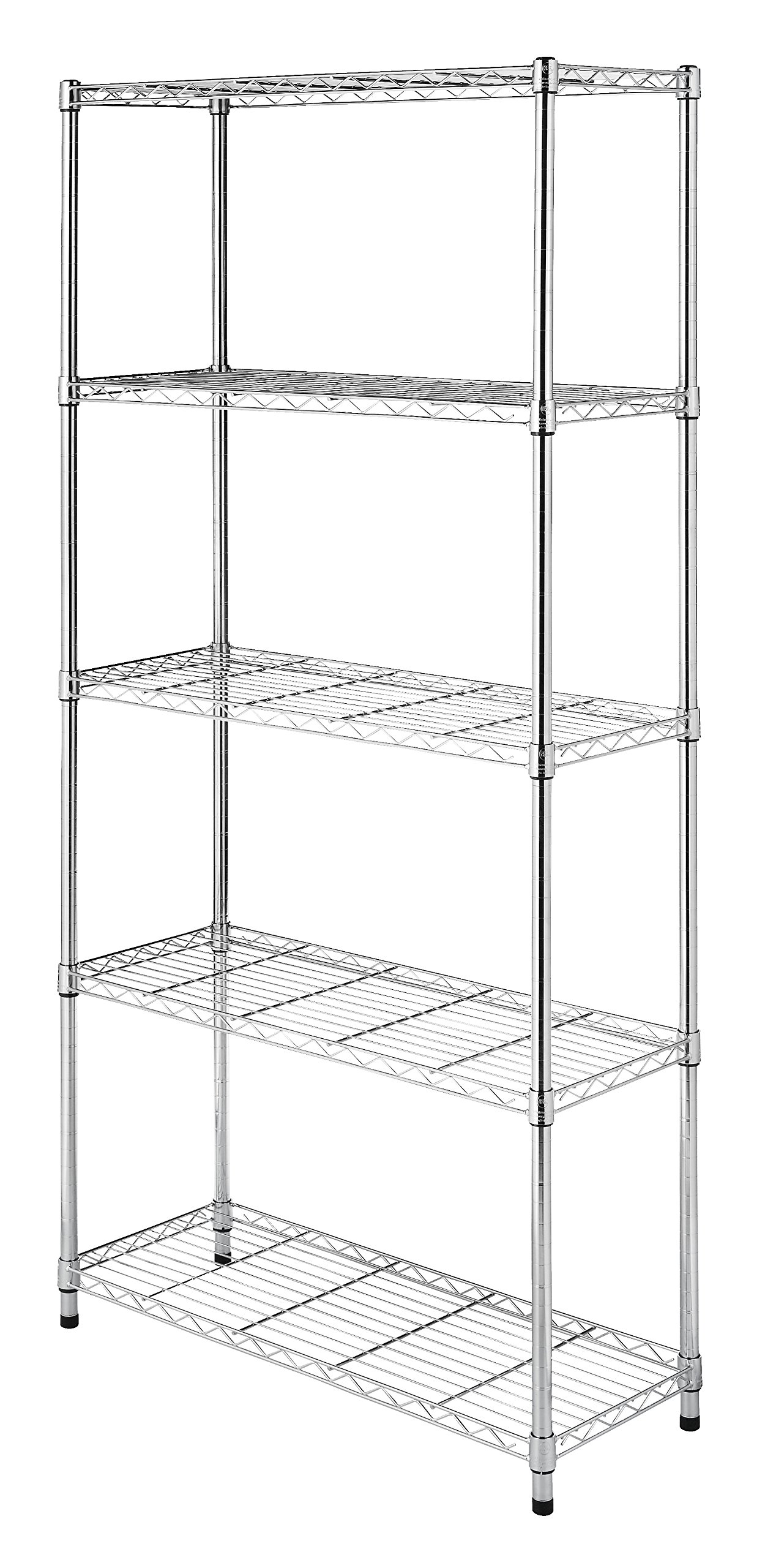 Whitmor Supreme 5 Tier Shelving with Adjustable Shelves and Leveling Feet - 350 lb. Capacity per Shelf - Chrome