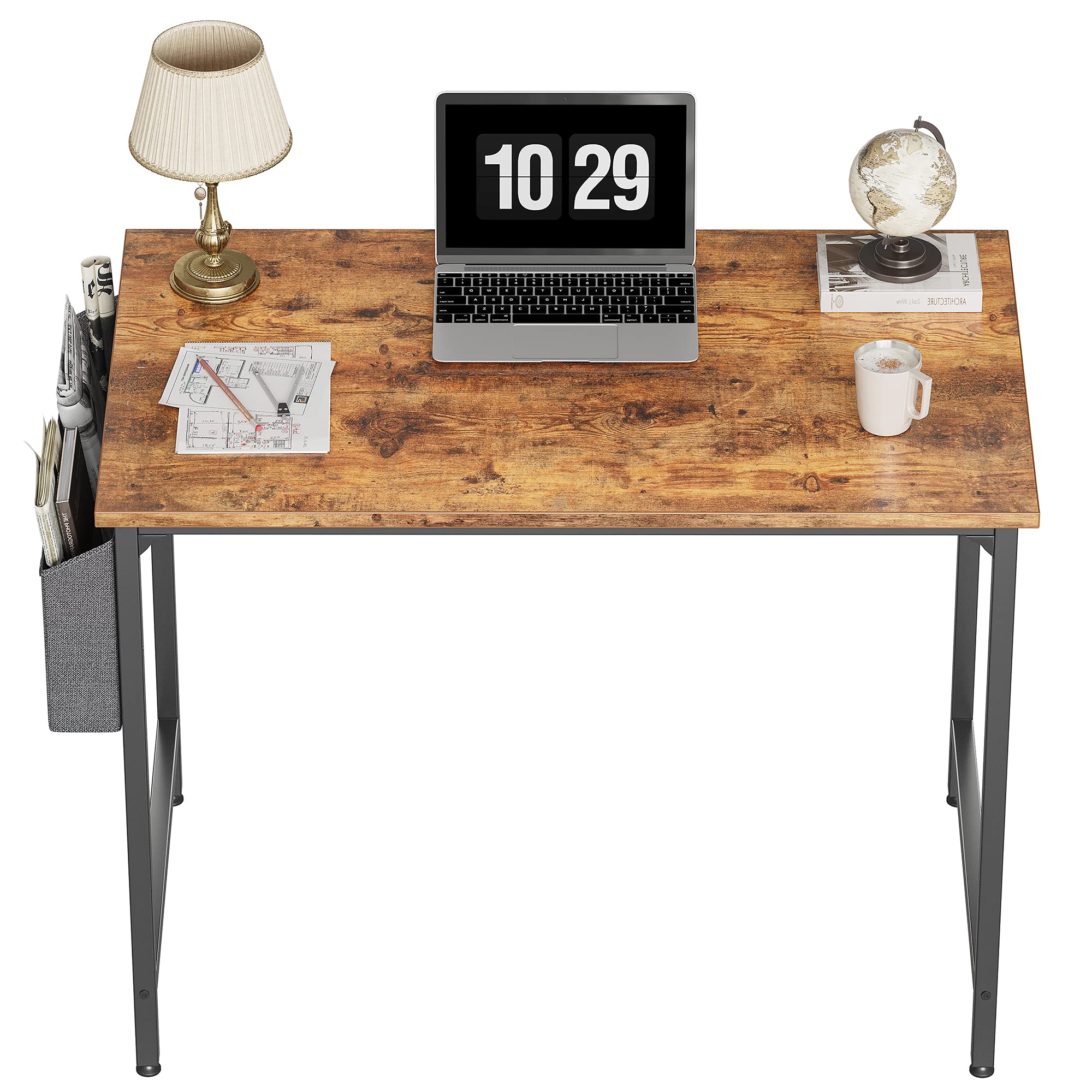 CubiCubi Study Computer Desk 32&quot; Home Office Writing Small Desk, Modern Simple Style PC Table, Black Metal Frame, Rustic Brown